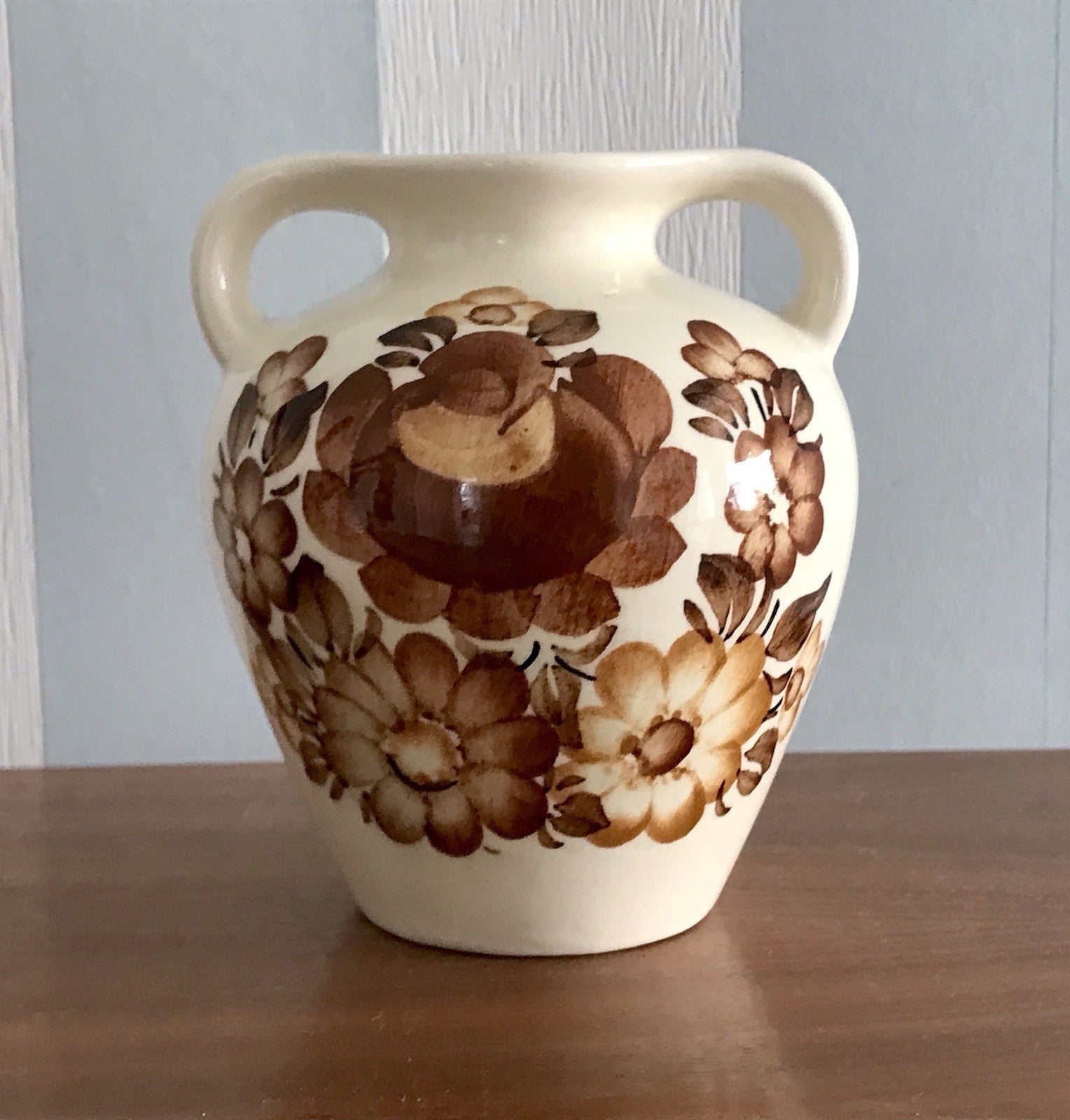 Vintage Fayence Keramik  Vase handbemalt ZF Kolo Polen 50er 60er beige braun