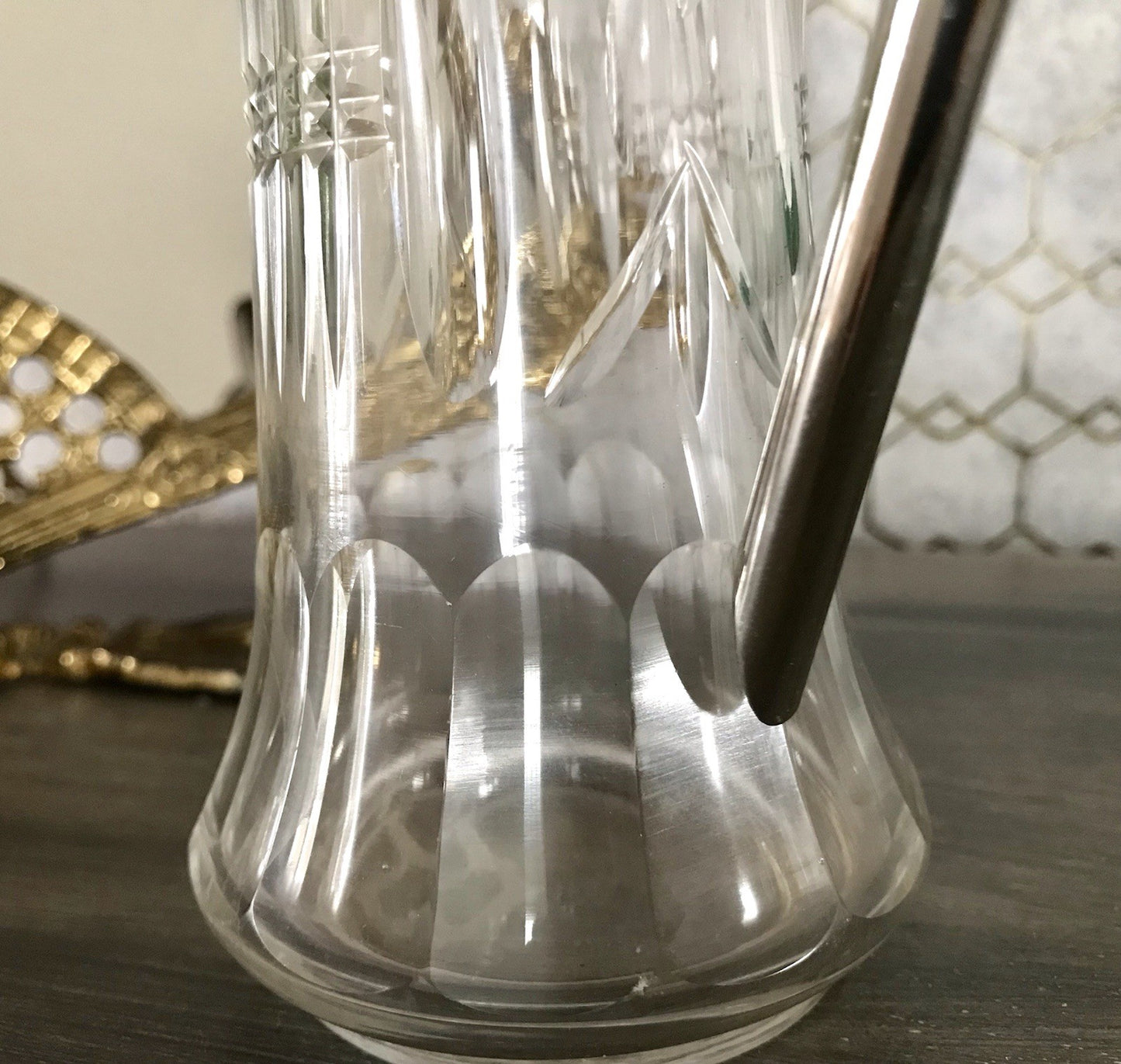 Antik Karaffe Dekanter Metallmontur versilbert? Kristallglas Schliff Edel!