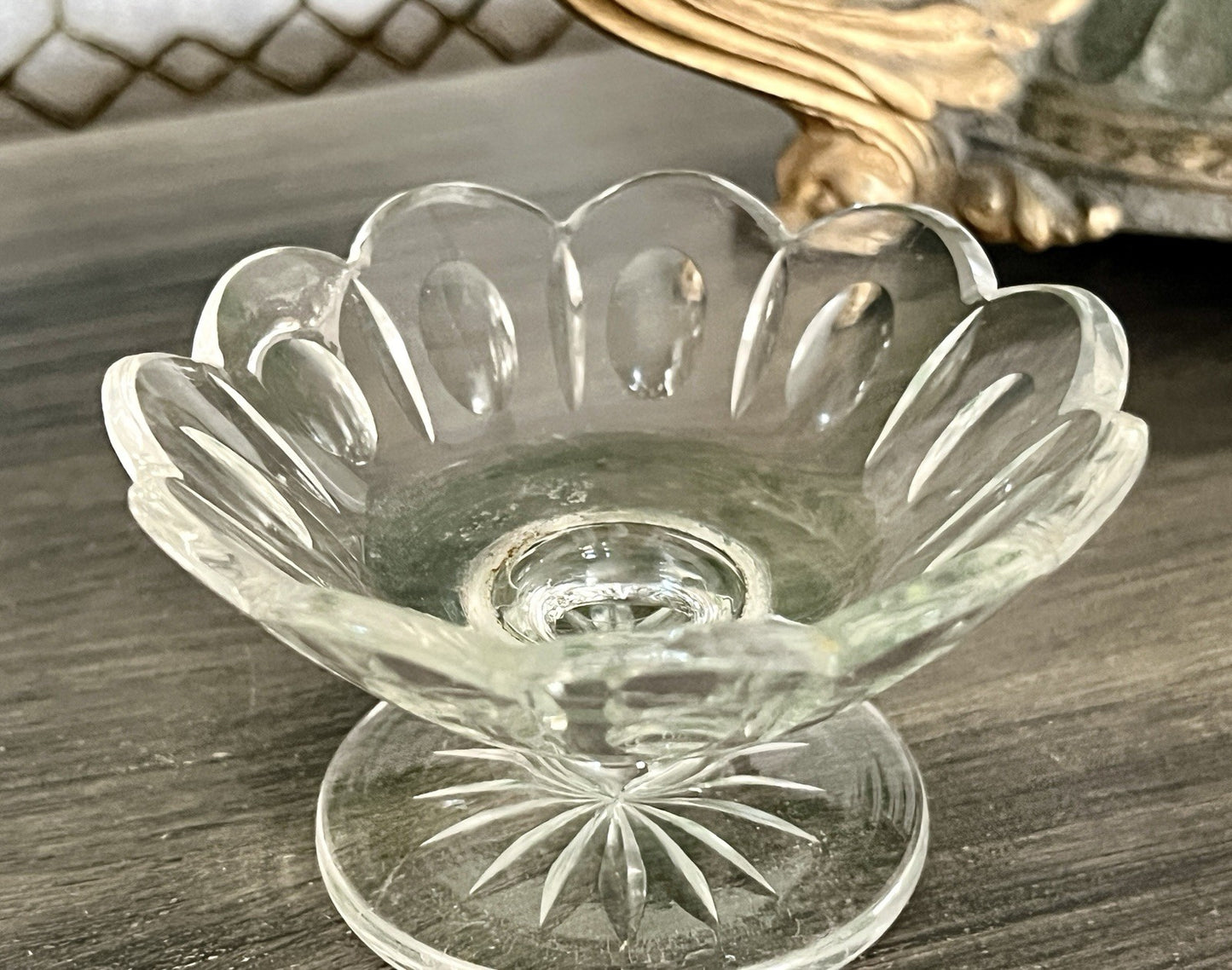 Antik Biedermeier kleine Fußschale Schale Glasschale um 1850 Oliven