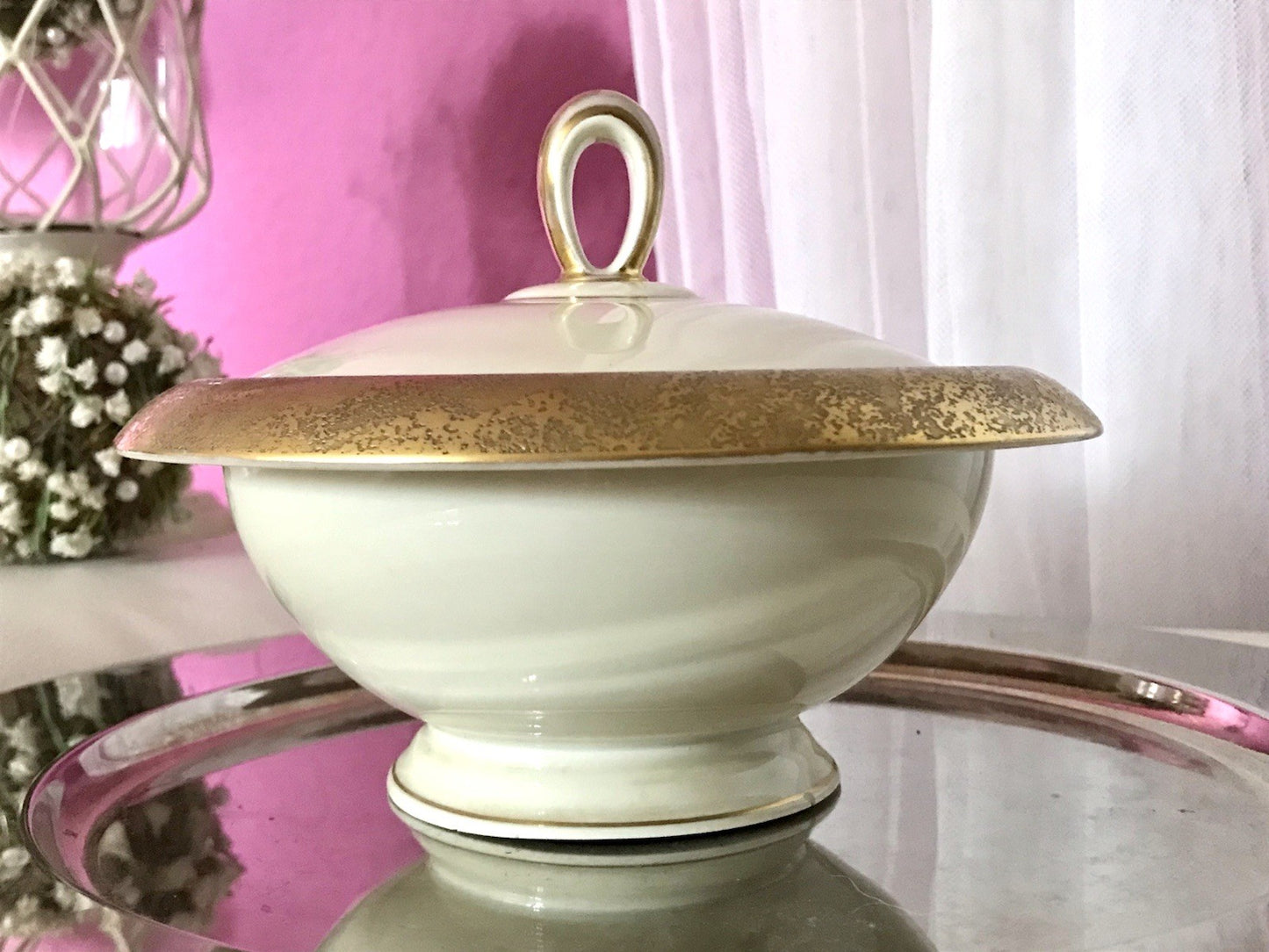Antik Art Déco Porzellan Dose Deckeldose Schatulle Bonboniere Heinrich&Co 1930