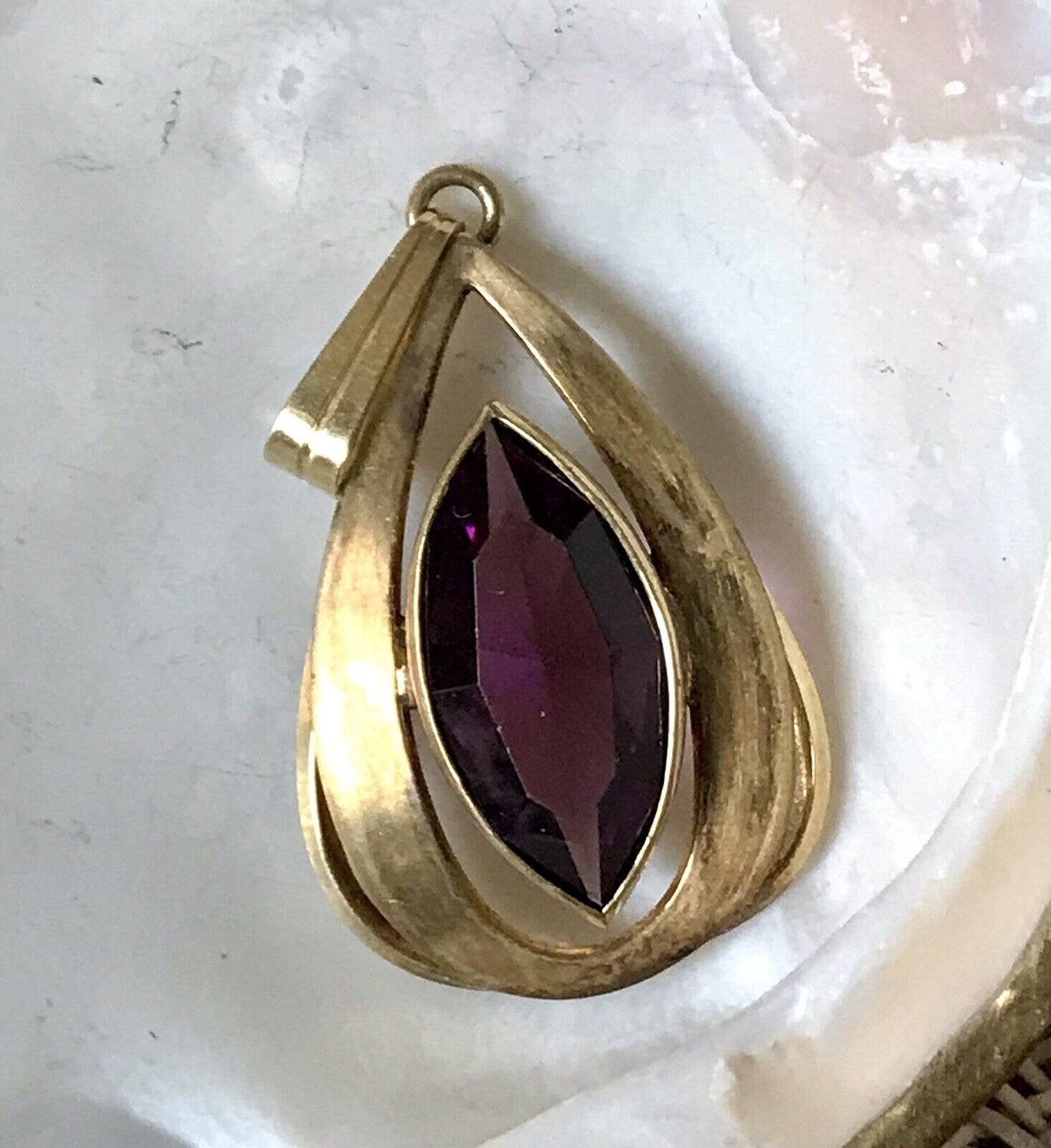 Vintage Designer Anhänger lila Stein Amethyst? Amerik. Doublè vergoldet