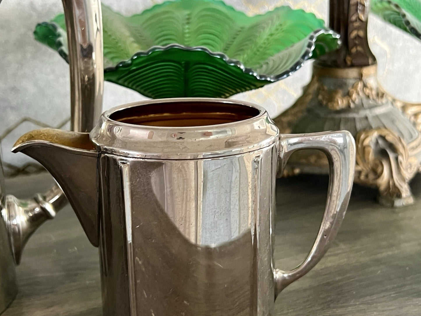 Antik Jugendstil Kaffee Kernstück Zuckerdose Rahmgießer Kanne vernickelt?