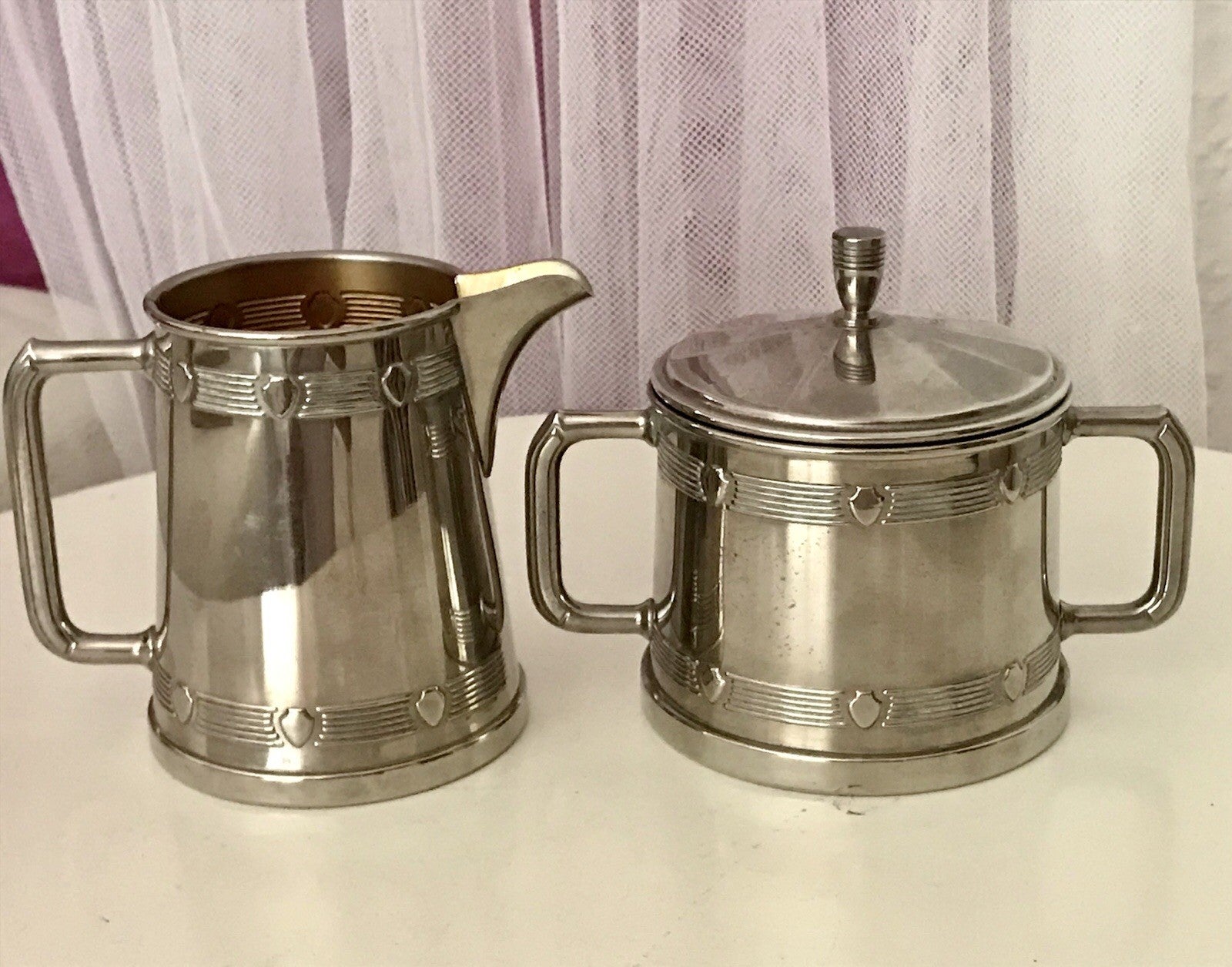 Antik Jugendstil Art Déco Kaffee Kernstück Zuckerdose Rahmgießer verchromt? 2tlg