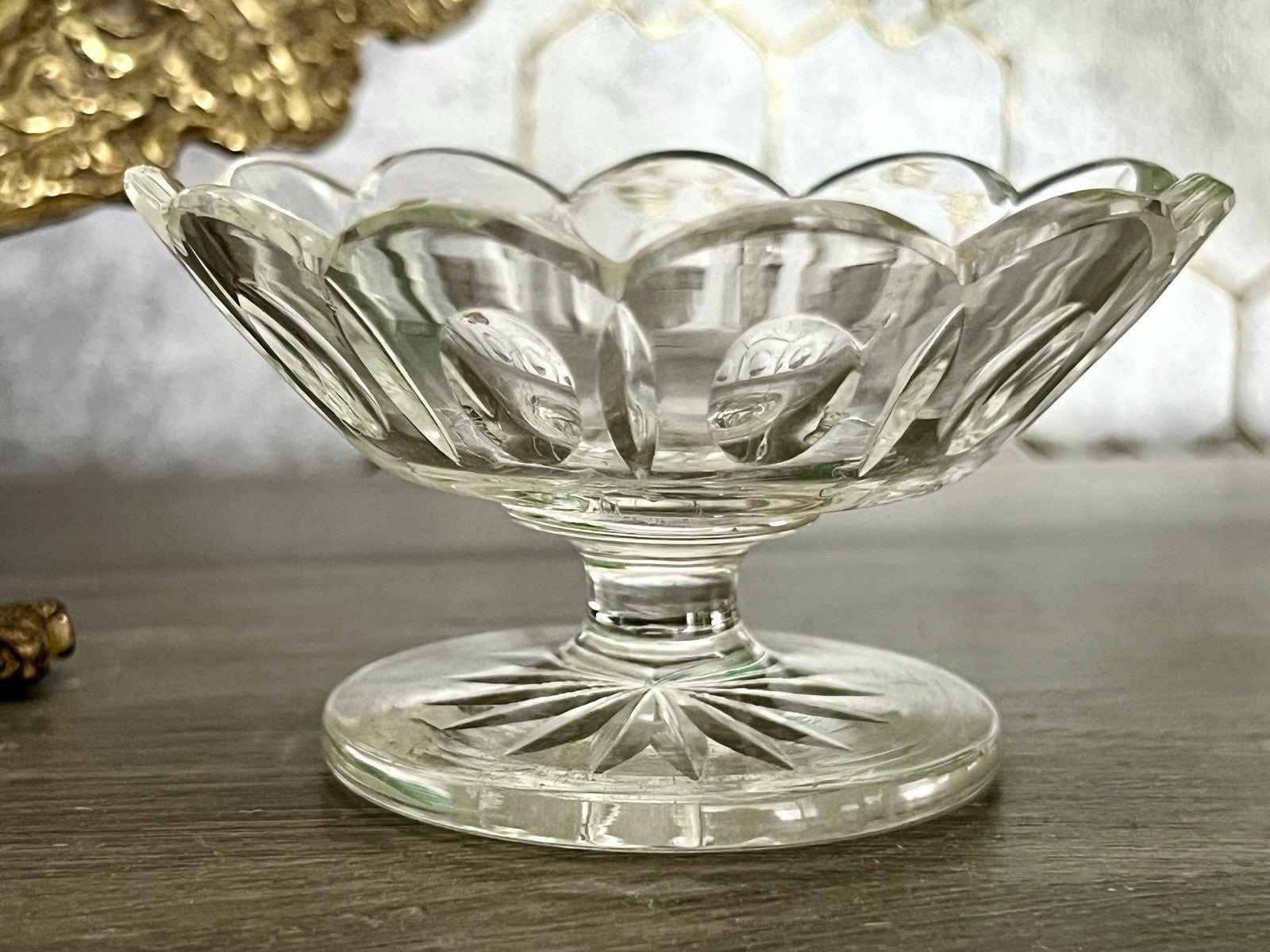 Antik Biedermeier kleine Fußschale Schale Glasschale um 1850 Oliven
