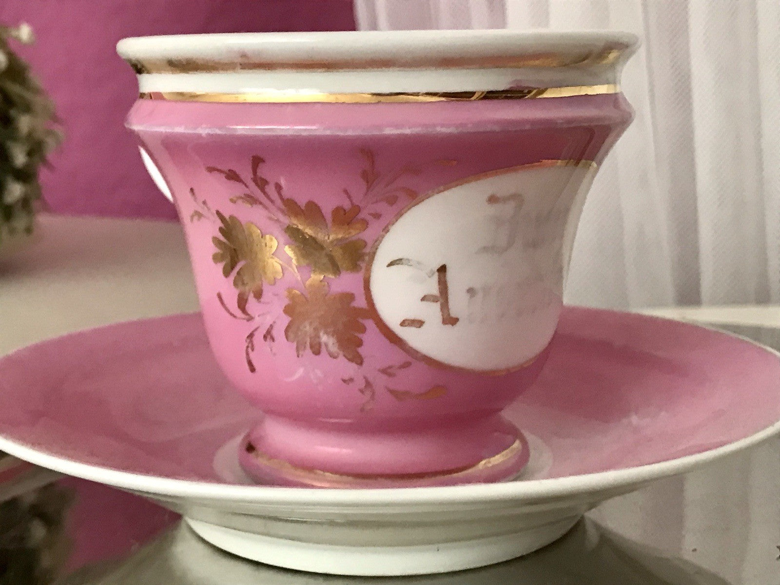 Antik Porzellan Andenken Becher Gedeck Sammeltasse Tasse „Zum Andenken“ Tielsch