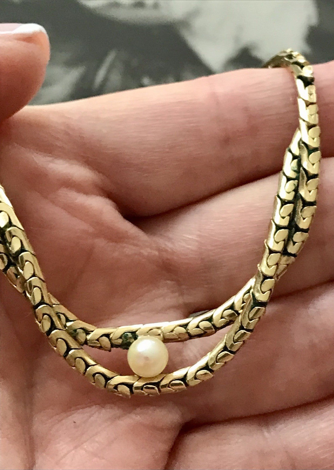 Alt Vintage Amerik. Doublè vergoldet Collier Halskette Perle