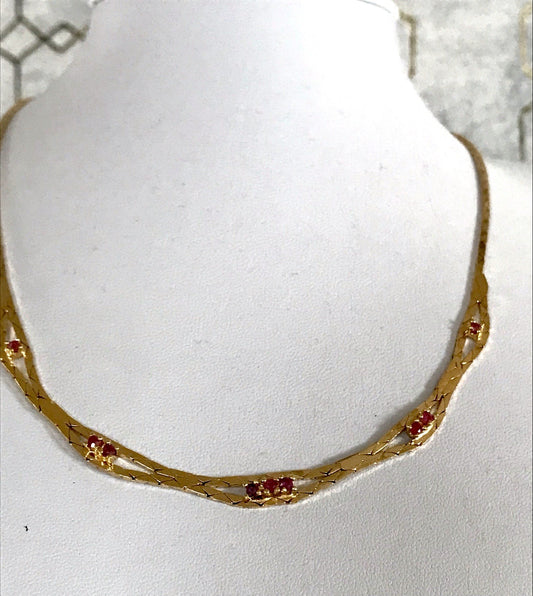 Alt Edel Vintage 925 Silber vergoldet Collier Halskette Rubine?