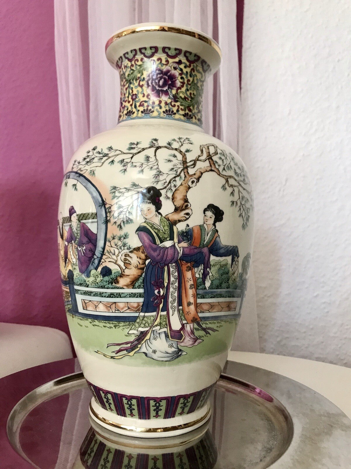 Alt Vintage Vase Bodenvase Japanisch mit Geishas Chinoiserie Design
