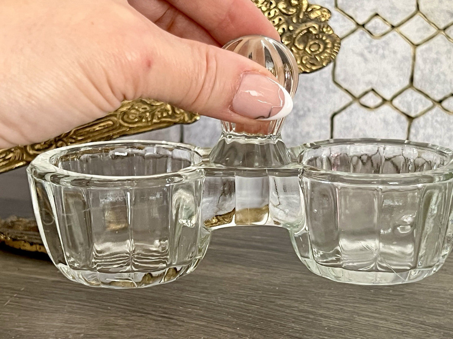 Antik Art Déco Pressglas Salz & Pfeffer Menage Saliere Gewürzständer Glas