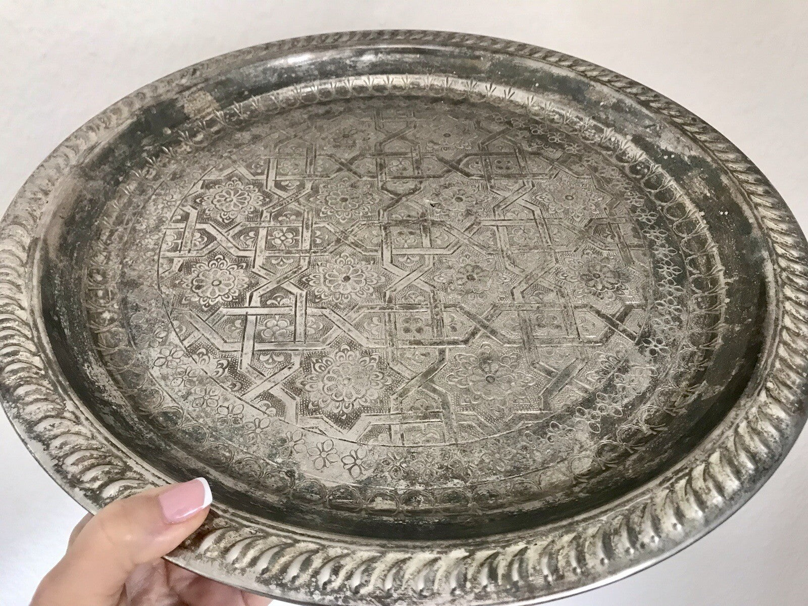 Vintage Tablett Teetablettt Serviertablett versilbert ziseliert Marokko