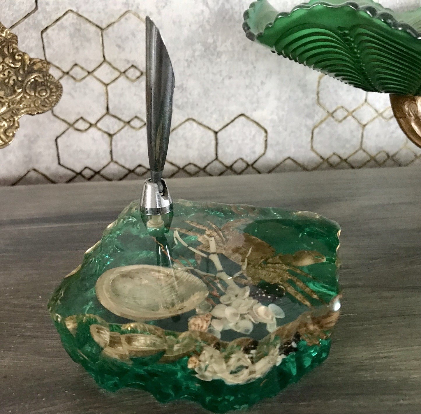 Vintage Mid Century String-Ära 60er Stifthalter Acryl Unterwasserwelt