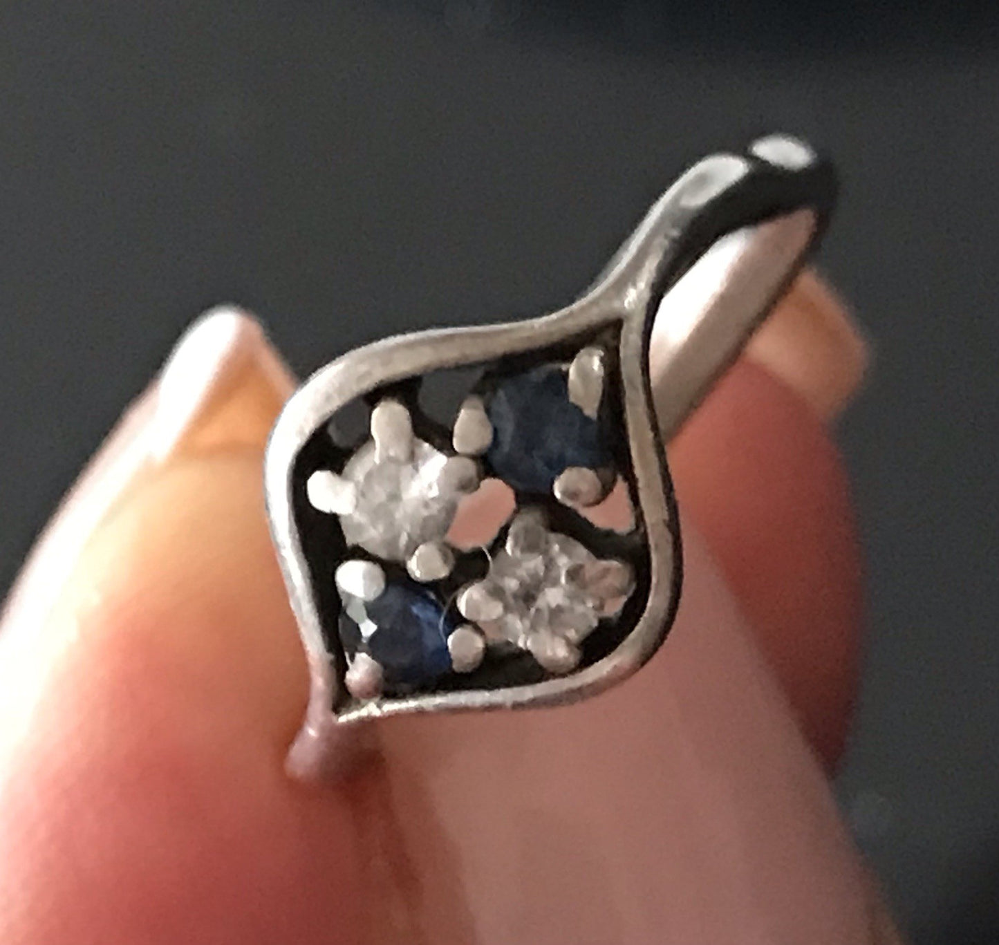 Antik ? Art Déco Damen Ring blaue farblose Steine Silber 925 Gr.51 52 Teka