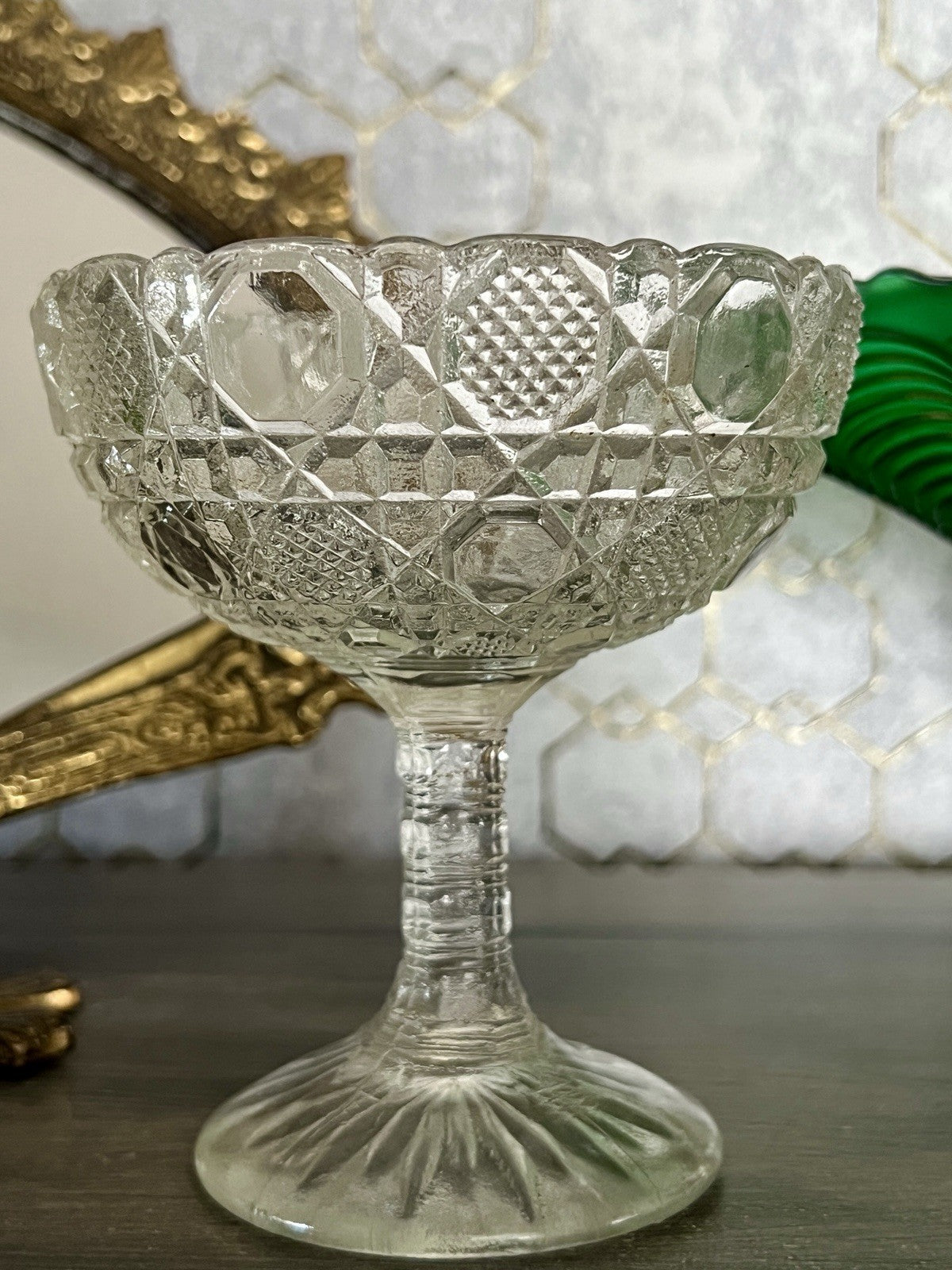 Antik Jugendstil Art Déco Pressglas Glas Fußschale Schale Zuckerschale