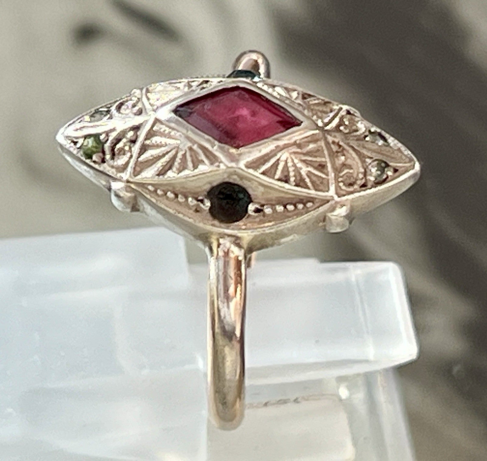 Antik Art Déco Damen Ring bunte Steine Silber 800 Gr.51/52