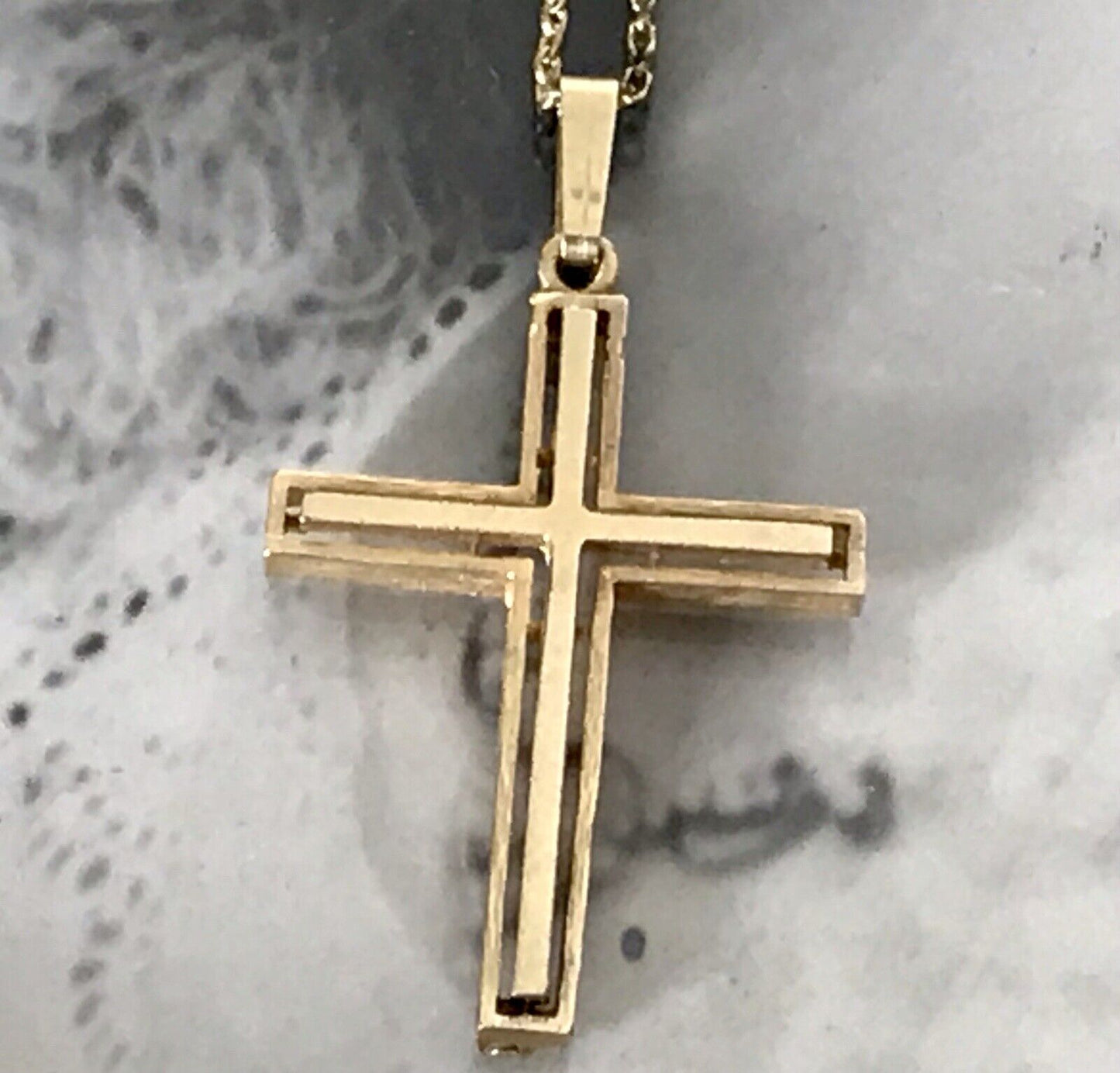 Alt Vintage Amerik. Doublè Halskette mit Kreuz Anhänger schön vergoldet schlicht