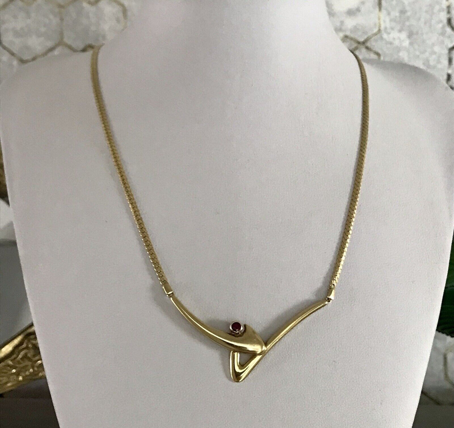 Alt Halskette Kette Amerikan. Doublè TeKa gold Collier roter Stein 50er 60er