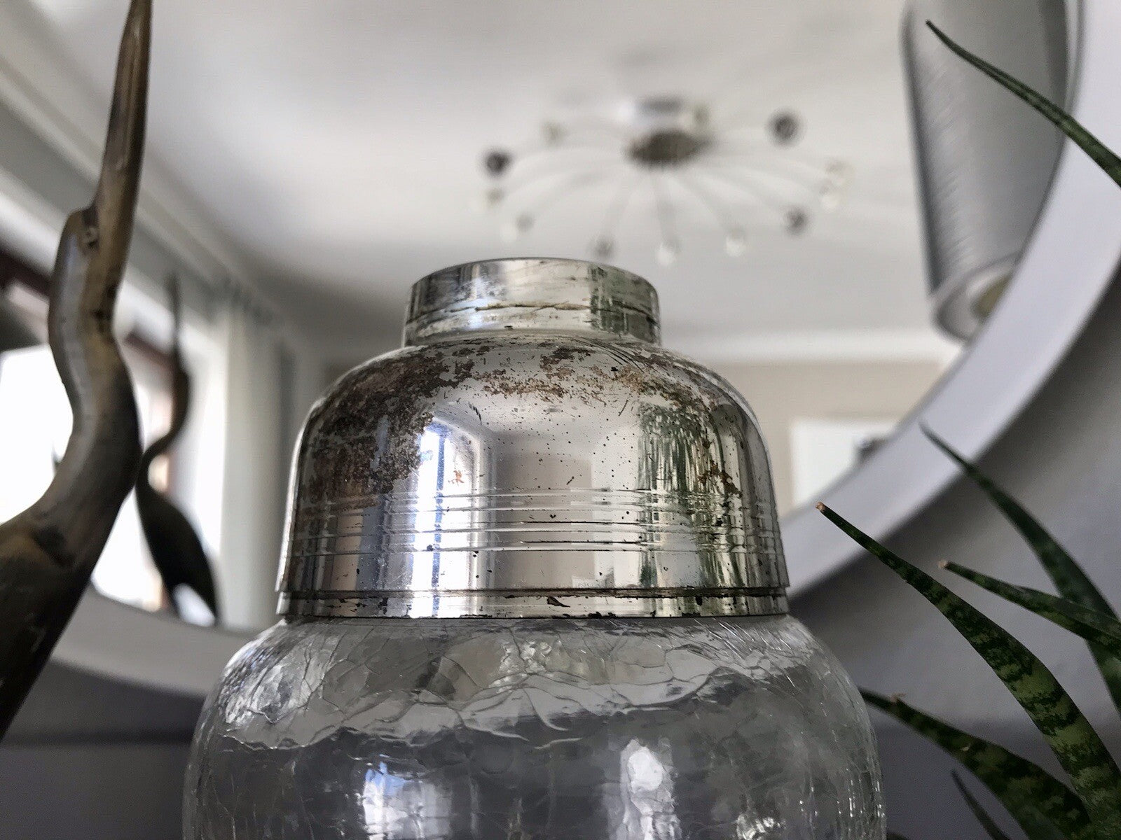 Vintage Glas 60er Craquelée versilbert Montur Getränke Cocktail Shaker