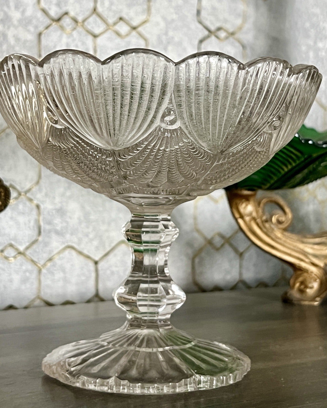 Antik Jugendstil Pressglas Glas Fußschale Schale Zuckerschale