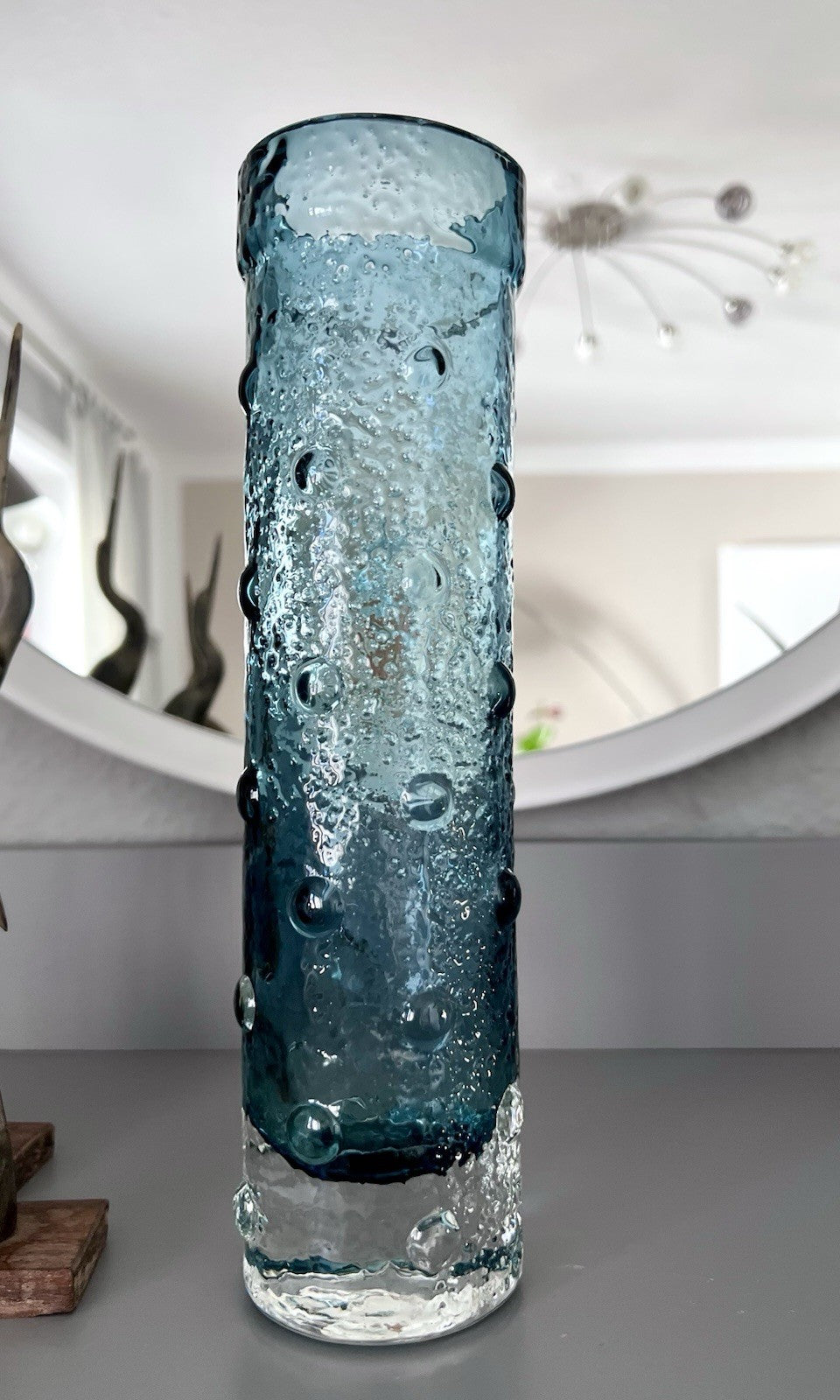 Vintage 60er Riihimäki Lasi Designer Glasvase Vase Glas graublau Finnland Rauch