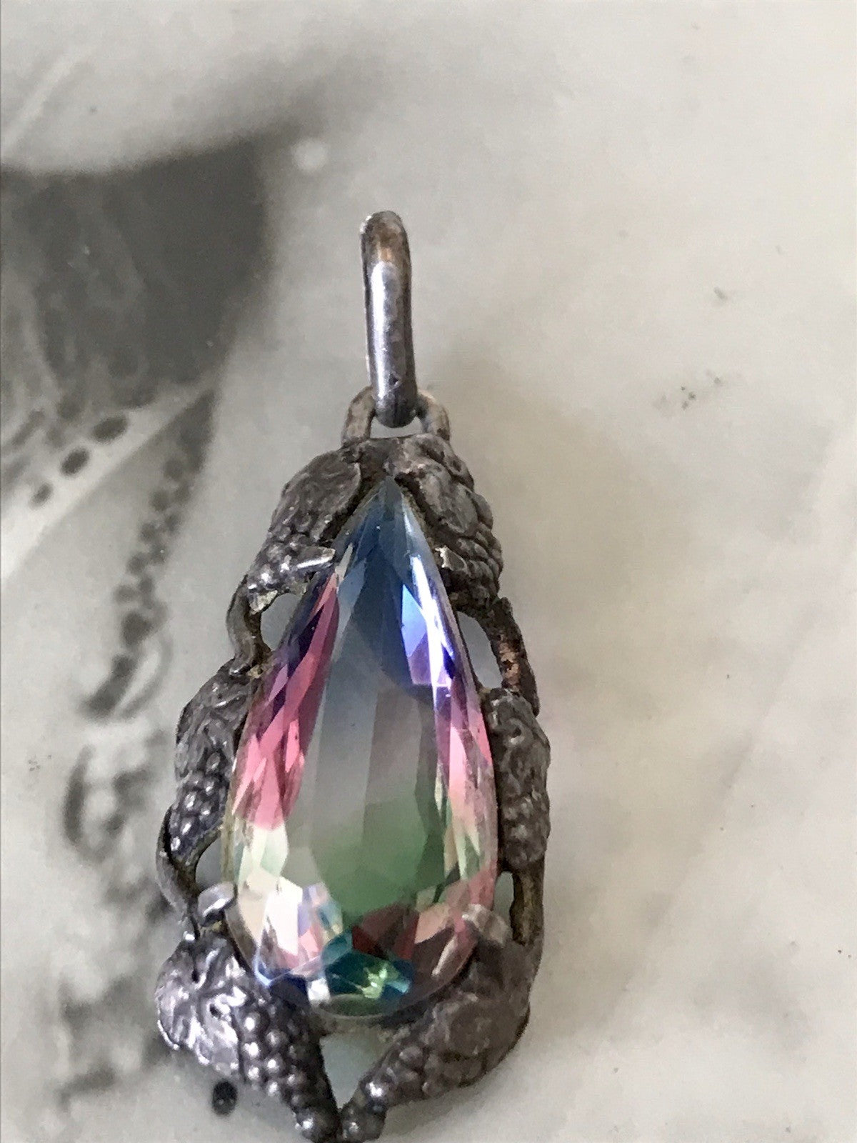 Antik Art Déco Edel Anhänger Kettenanhänger Silber 835 SUPER Rheinkiesel