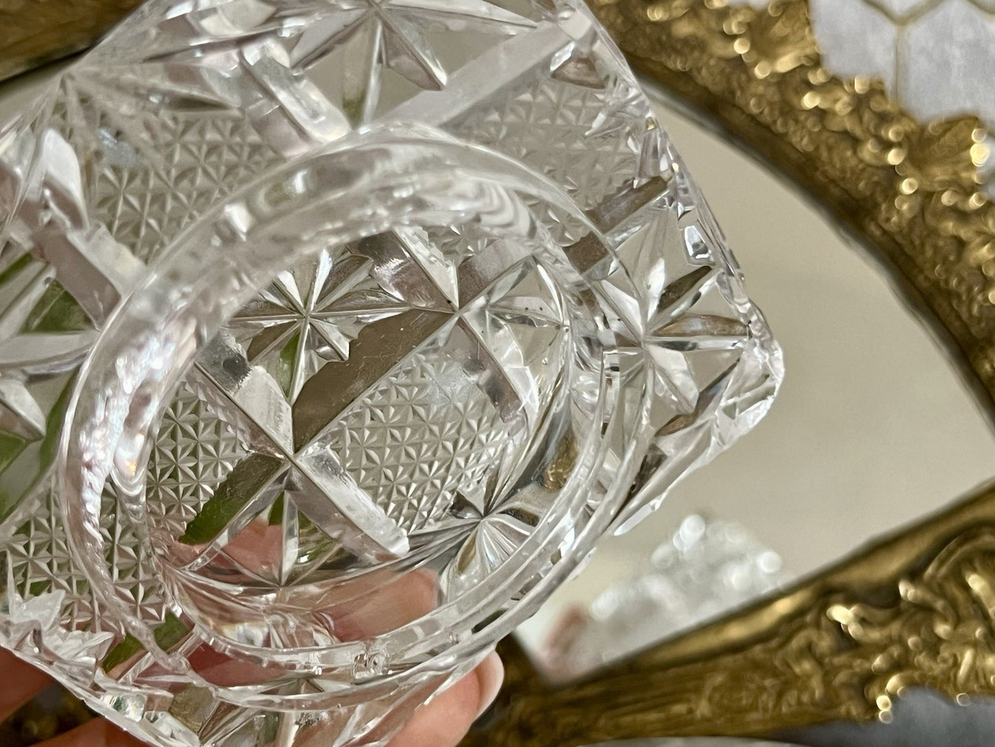 Antik Vintage Art Deco EDEL Glasdose Deckeldose Schatulle Kristallglas Schliff
