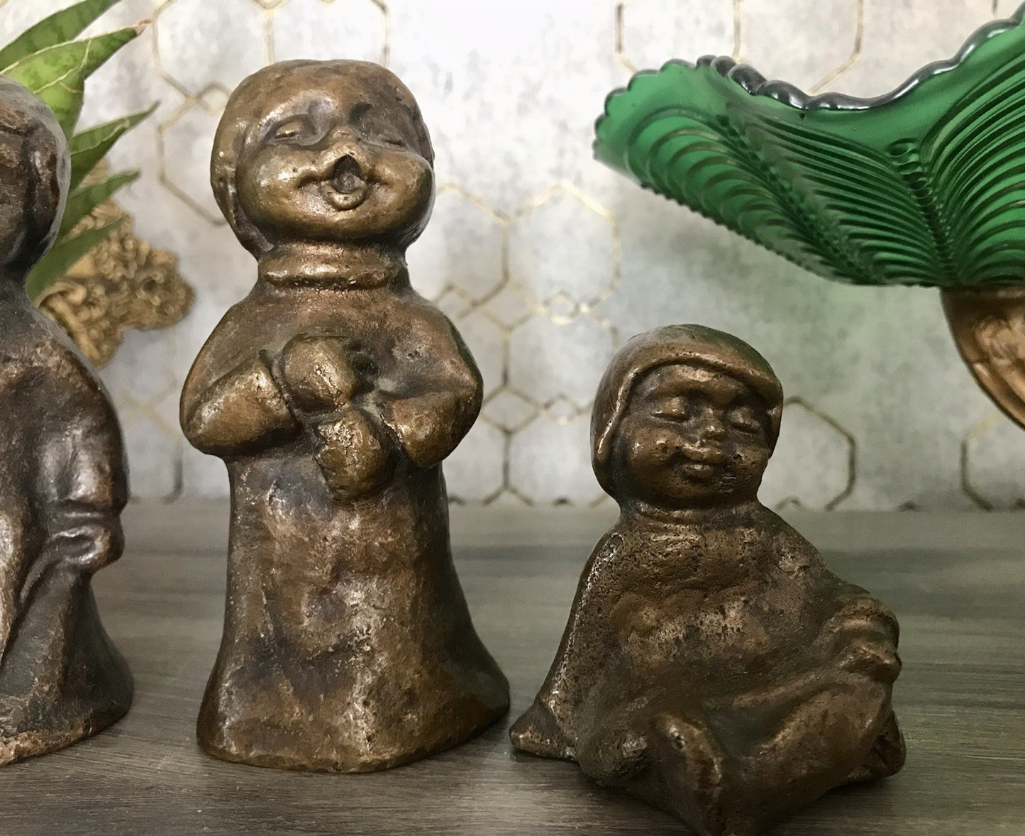 6x Vintage Bronze Figur Kinder Skulpturen Limpke u.a. Mädchen mit Puppe SCHÖN!