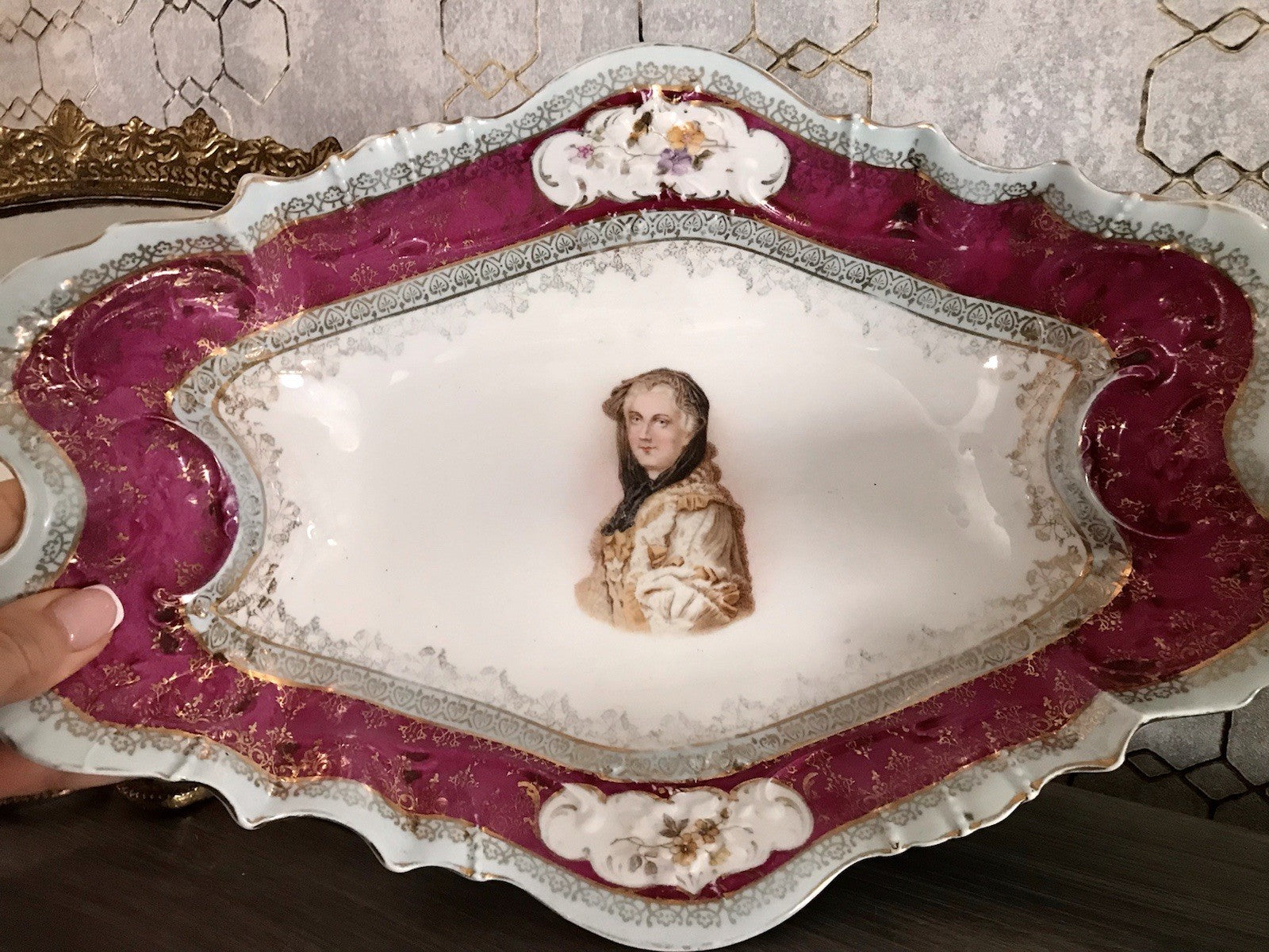 Antik Carl Tielsch Porzellan Schale Zierschale ~ 1870 Maria Leszczynska Porträt