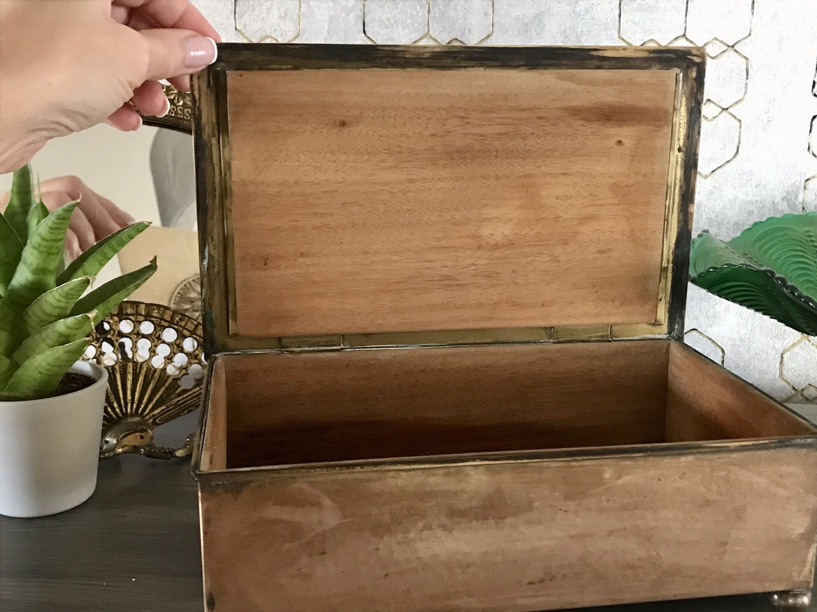 Antik WMF Jugendstil Messing Schatulle Zigarrendose Dose wunderschön Kegelklub