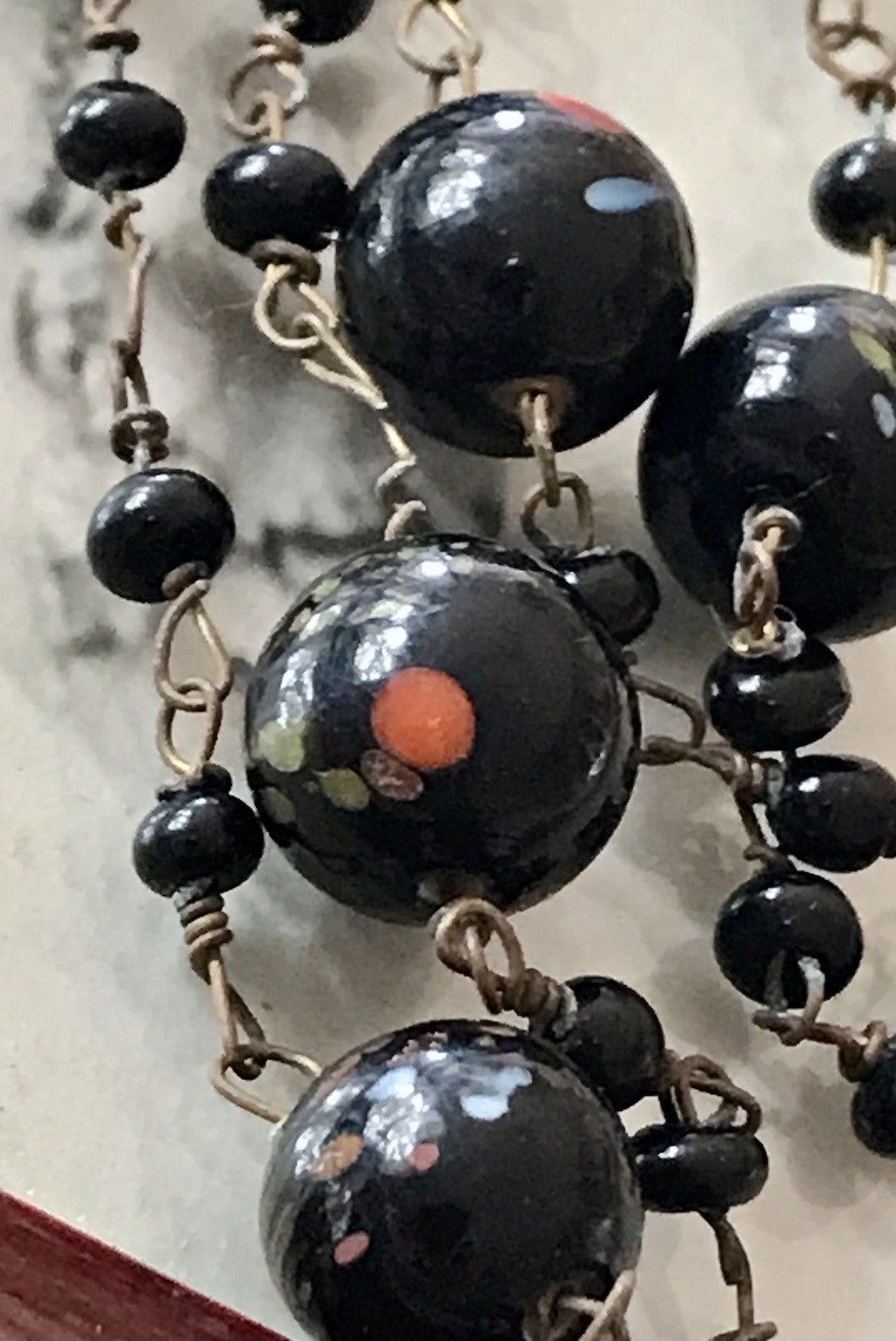 Alt antik? Vintage lange Halskette Kette schwarze Murano Perlen Sehr Schön