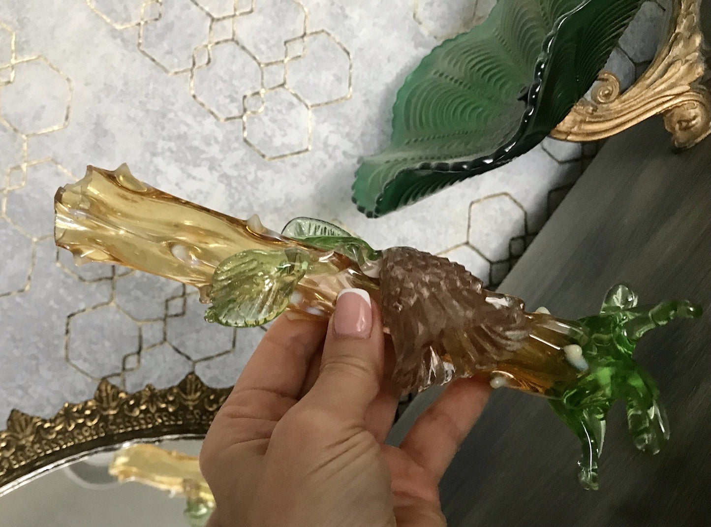 Antik Vase Glasvase Jugendstil Aufschmelzungen Krallik? Lötz? teils Uranglas