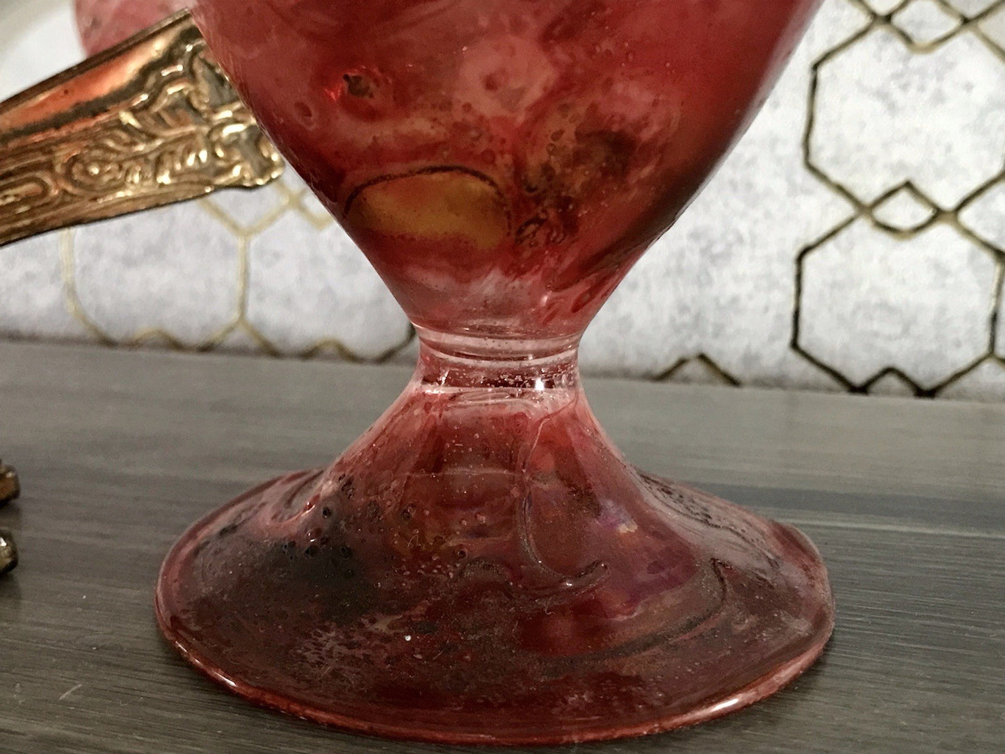 Vintage Pavel Molnār Glas Glaskunst Glasvase rot Faden Aufschmelzungen signiert