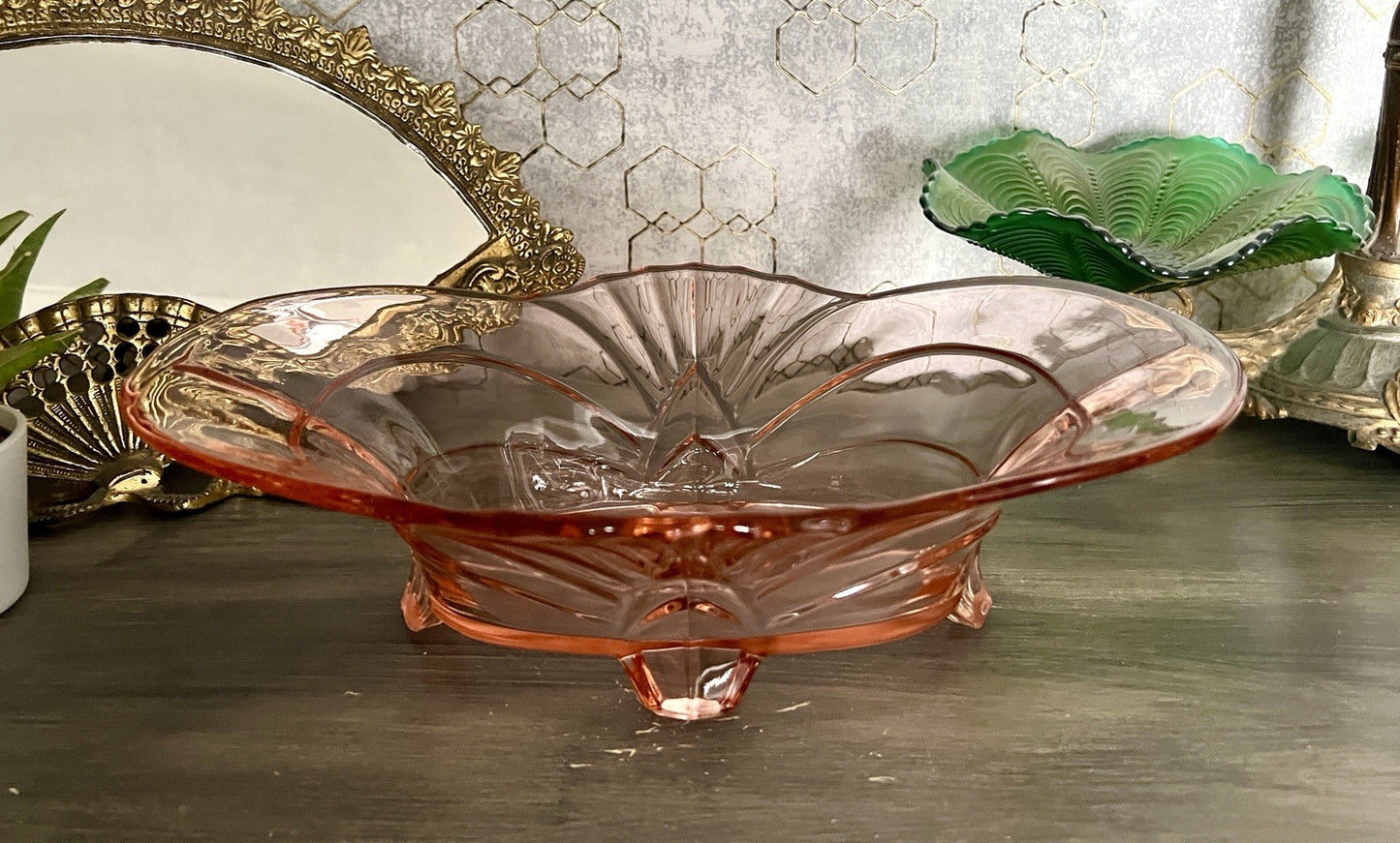 Antik Jardiniere Brockwitz Rosalin Rosa Art Déco Schale Pressglas Glasschale