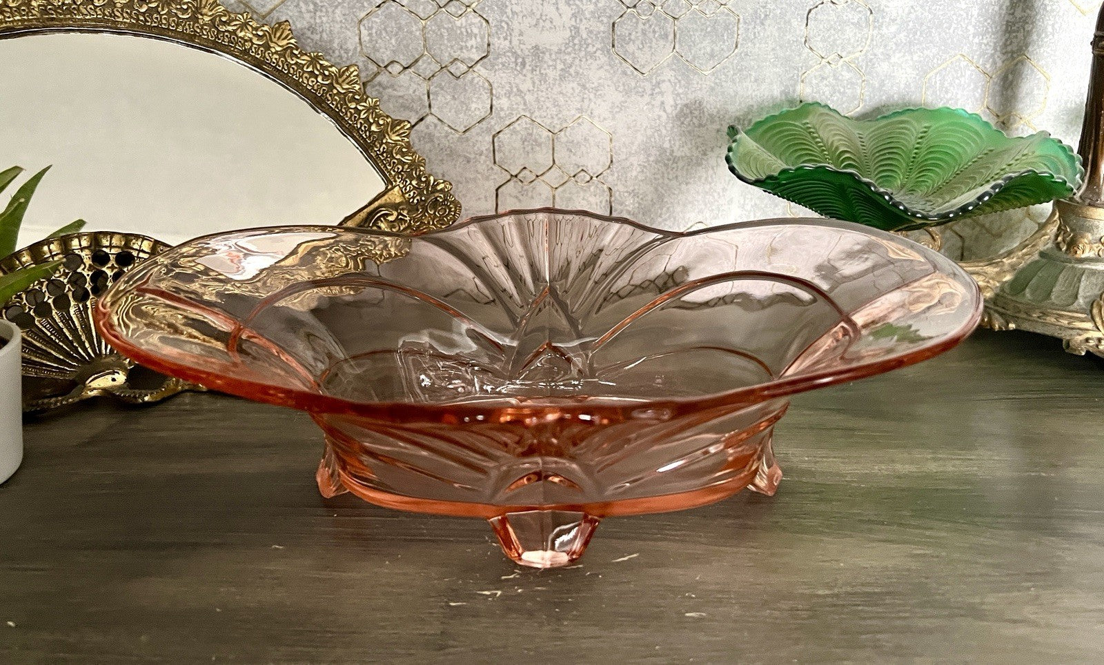 Antik Jardiniere Brockwitz Rosalin Rosa Art Déco Schale Pressglas Glasschale