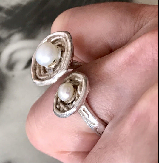 Vintage Modernist Designer DAMEN RING 925 Silber ADK Gr.58- 60 Perlen