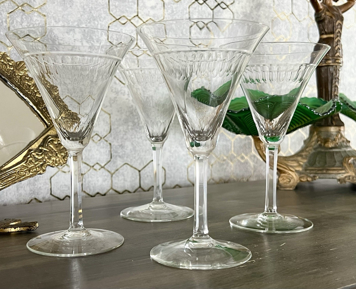 Antik Art Déco 4 Sektflöten Sekt Wein Gläser ?Weisswasser? Schliff
