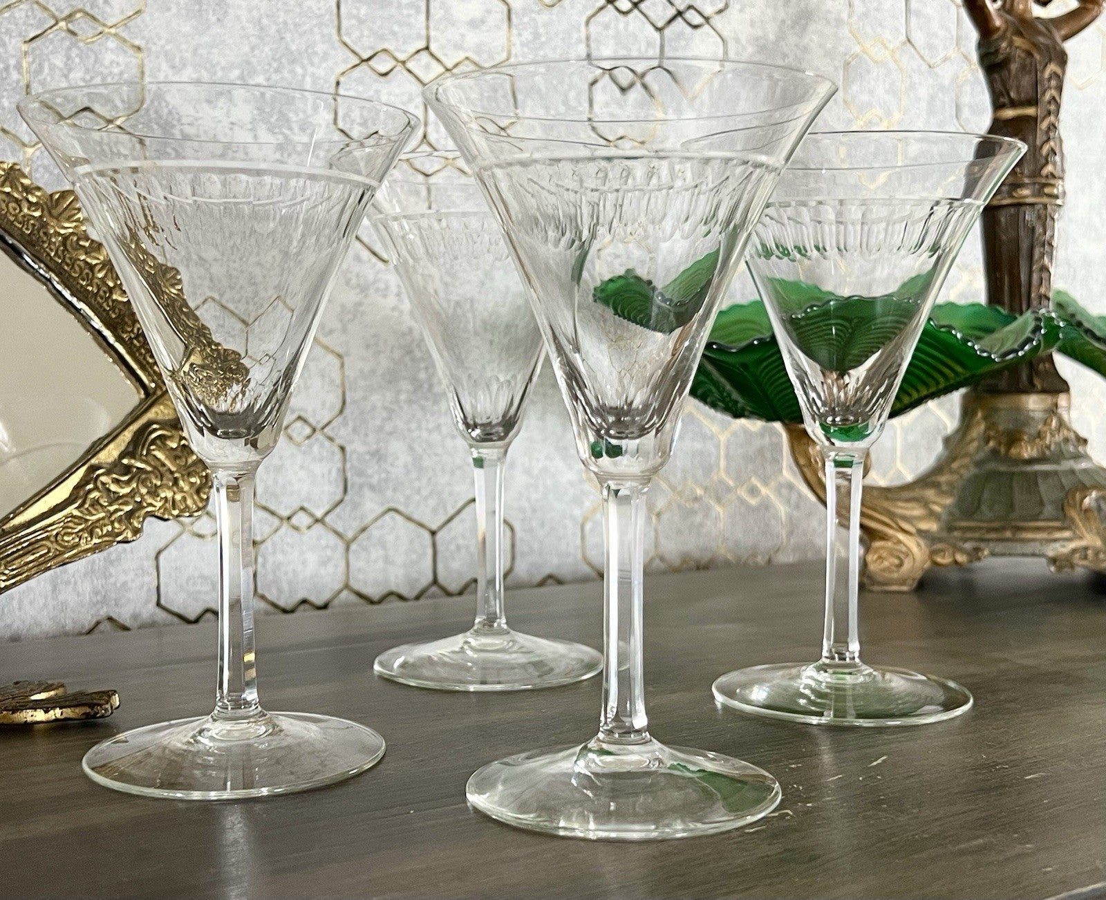 Antik Art Déco 4 Sektflöten Sekt Wein Gläser ?Weisswasser? Schliff