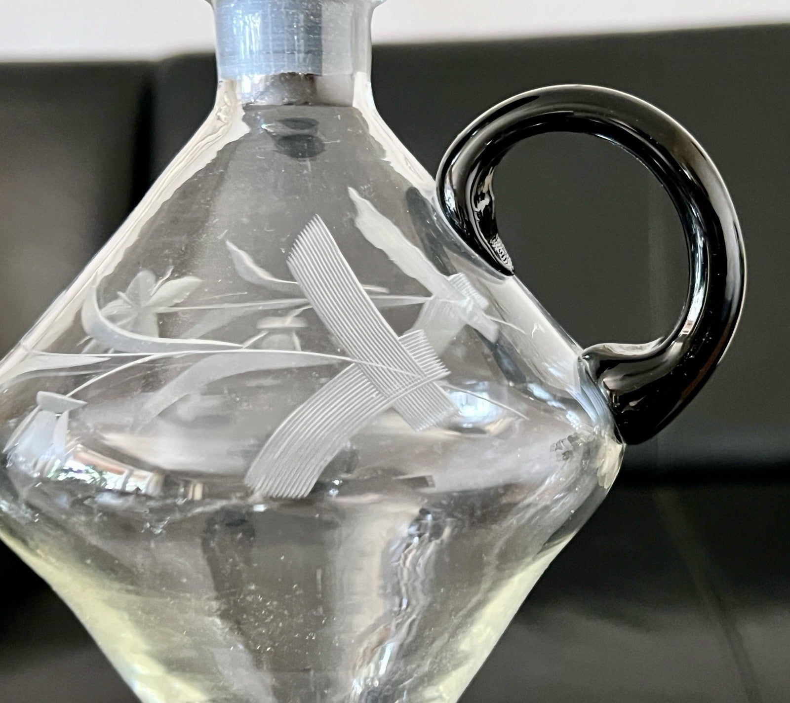 Antik Art Déco Likör 2x Karaffe & 6 Gläser Likörschalen Glas schwarz Stiel