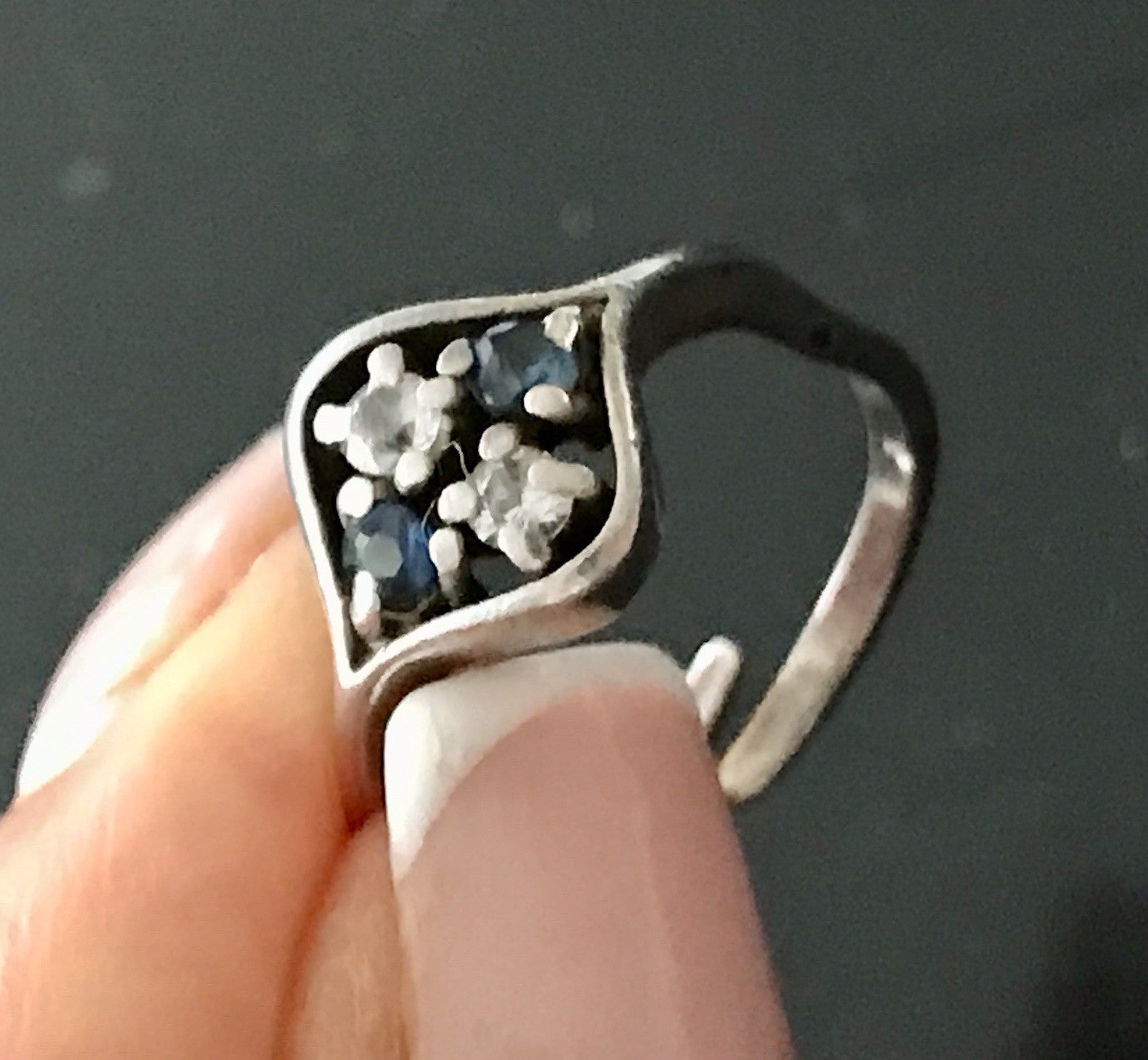 Antik ? Art Déco Damen Ring blaue farblose Steine Silber 925 Gr.51 52 Teka