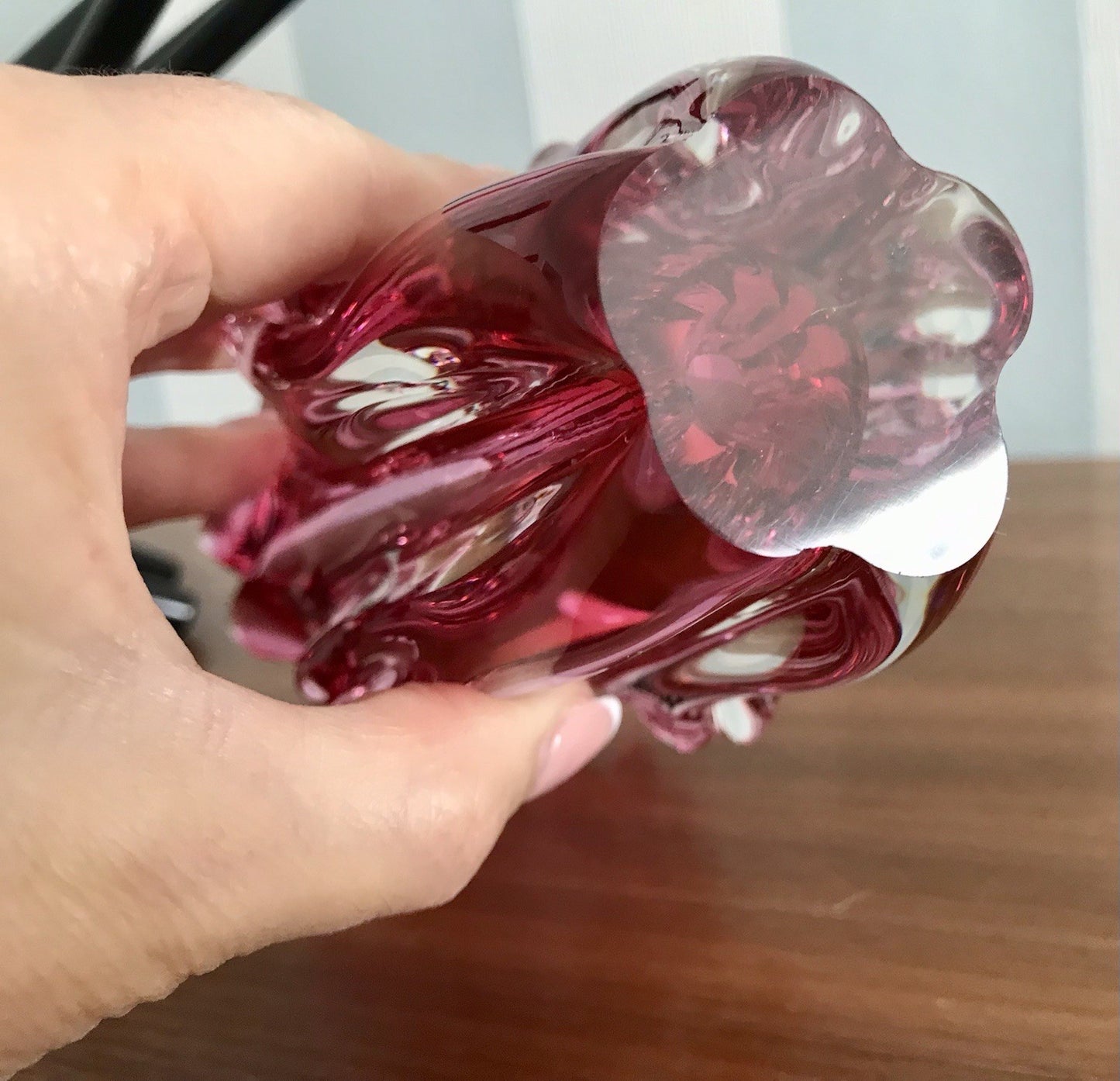 Vintage Glasvase Vase 60er Jahre Glas rubinrot pink rot