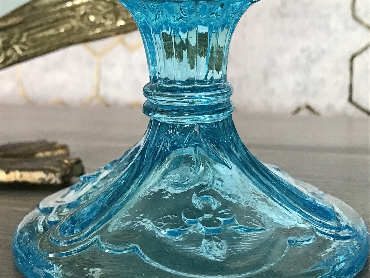 Antik Jugendstil Art Déco Pressglas Glas Fußschale Schale Zuckerschale Blau