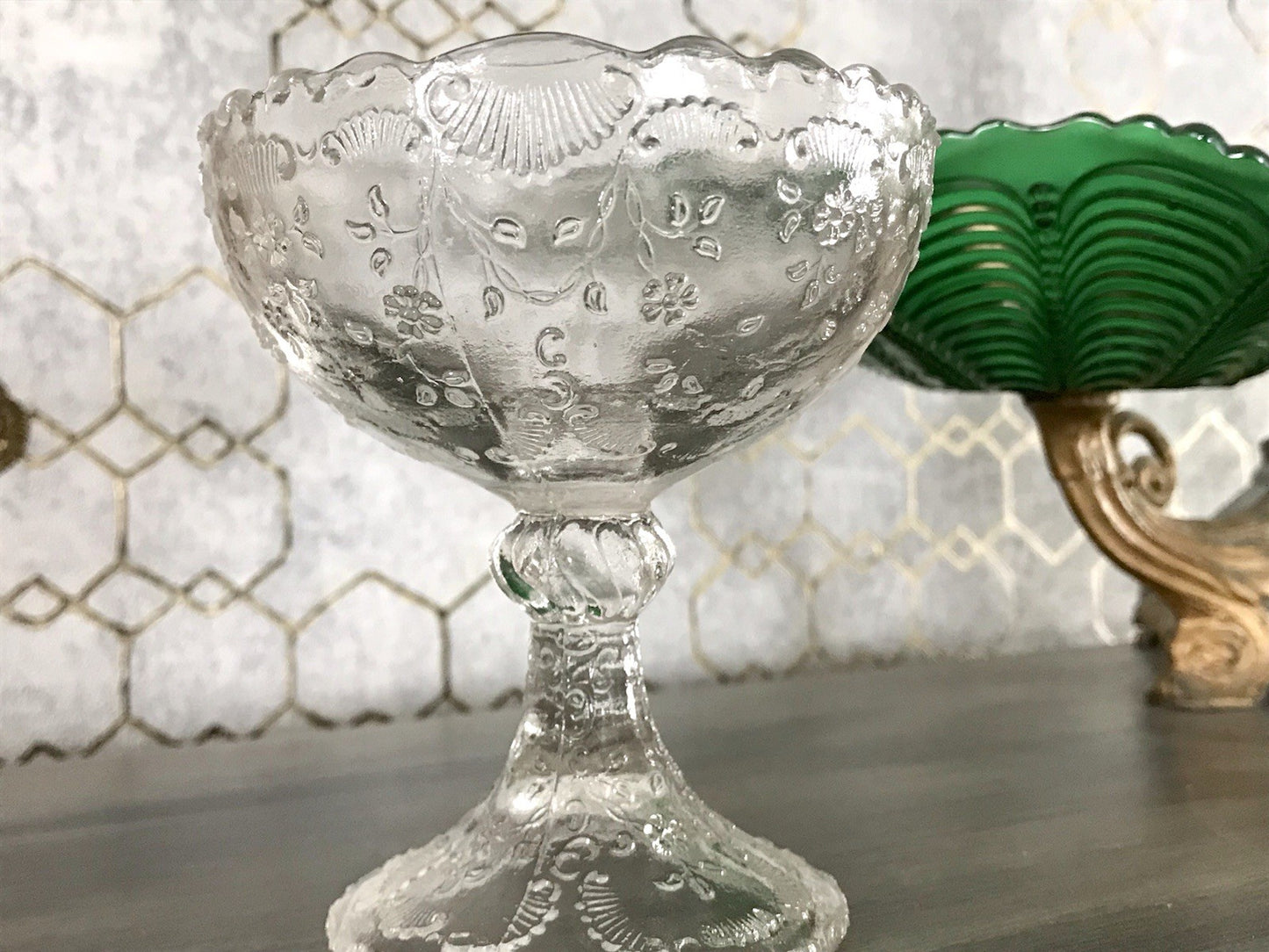 Antik Jugendstil Pressglas Schale Fußschale Schale Zuckerschale Bonboniere süß