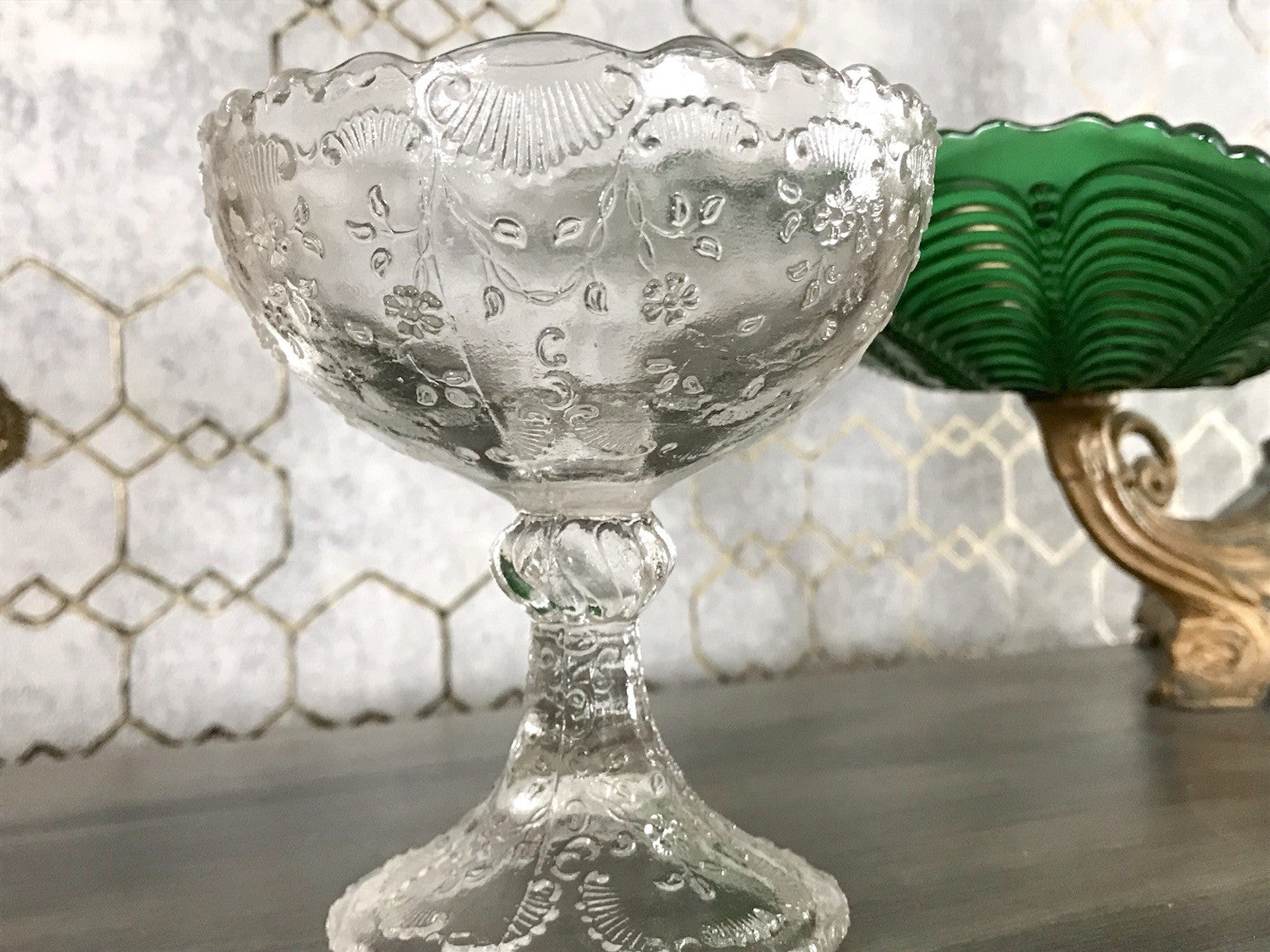 Antik Jugendstil Pressglas Schale Fußschale Schale Zuckerschale Bonboniere süß