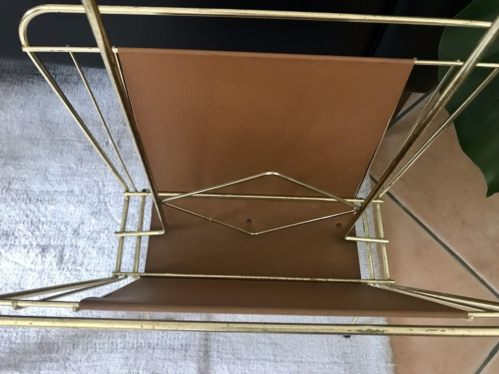 Vintage 60er Mid Century String-Ära Zeitungsständer Kultig gold braun