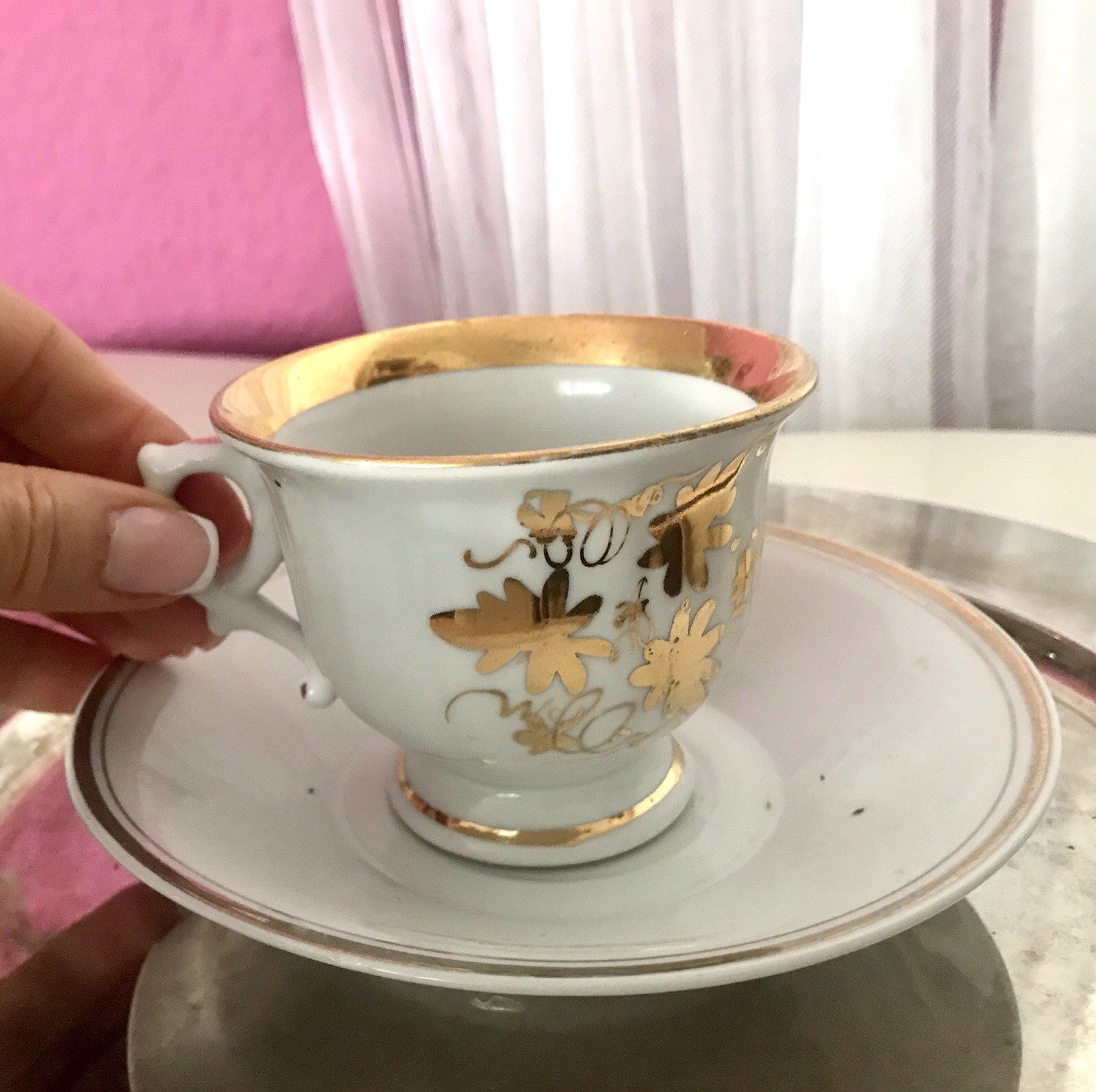 Antik Porzellan Andenken Becher Gedeck Sammeltasse Tasse „Dem Hausherrn“