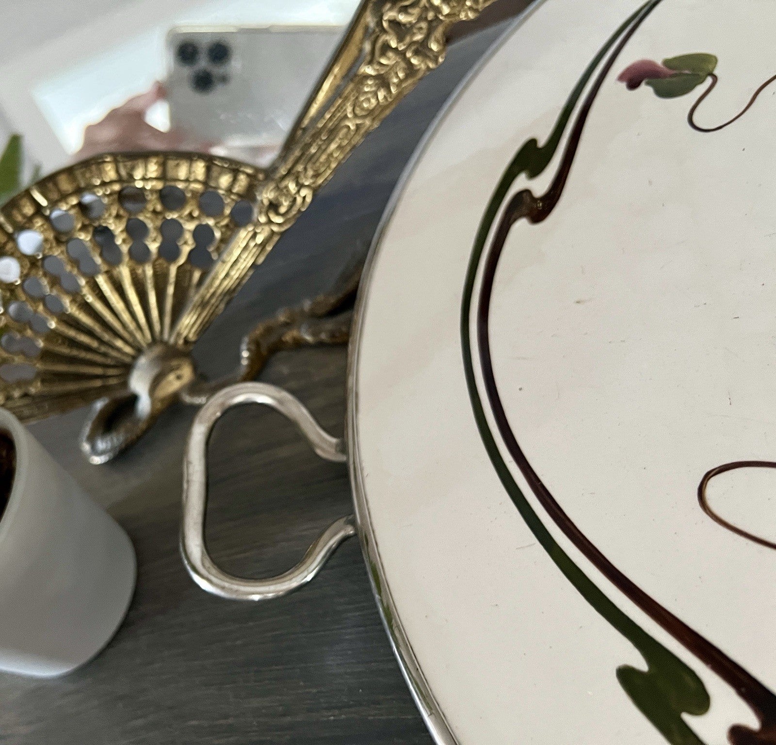 Antik WMF Jugendstil Art Deco Tortenplatte  Metallmontur Porzellan Keramik