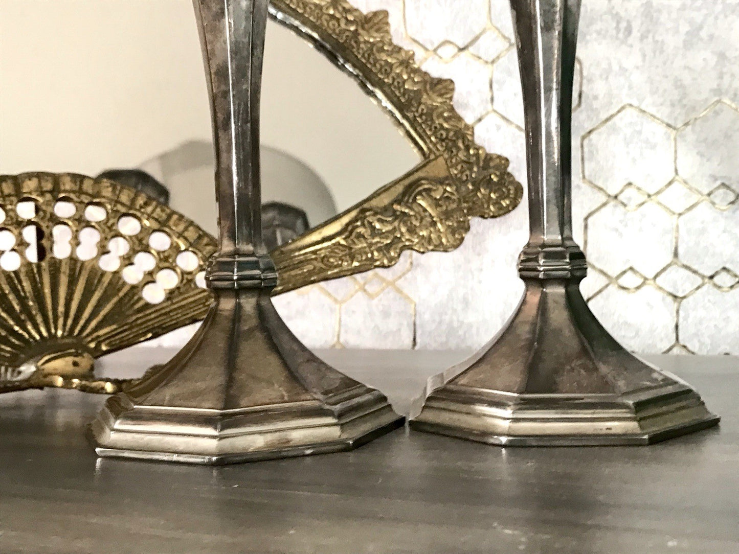 Antik 2 Kerzenleuchter Kerzenständer Art Déco Leuchter versilbert