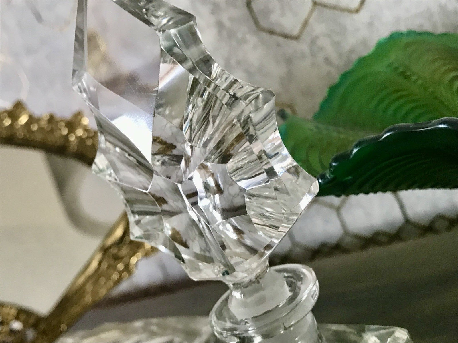 EDEL Art Déco antik 4Teile Kristallglas Frisiertisch  Garnitur Dose Flacon
