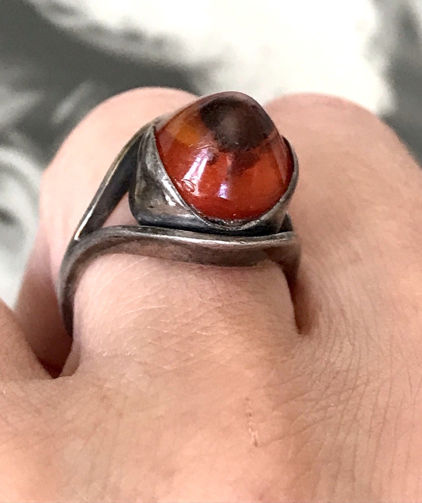 Alt Antik Vintage Edel Bernstein DAMEN RING Silber Super Design! Gr.56 57 WOW!
