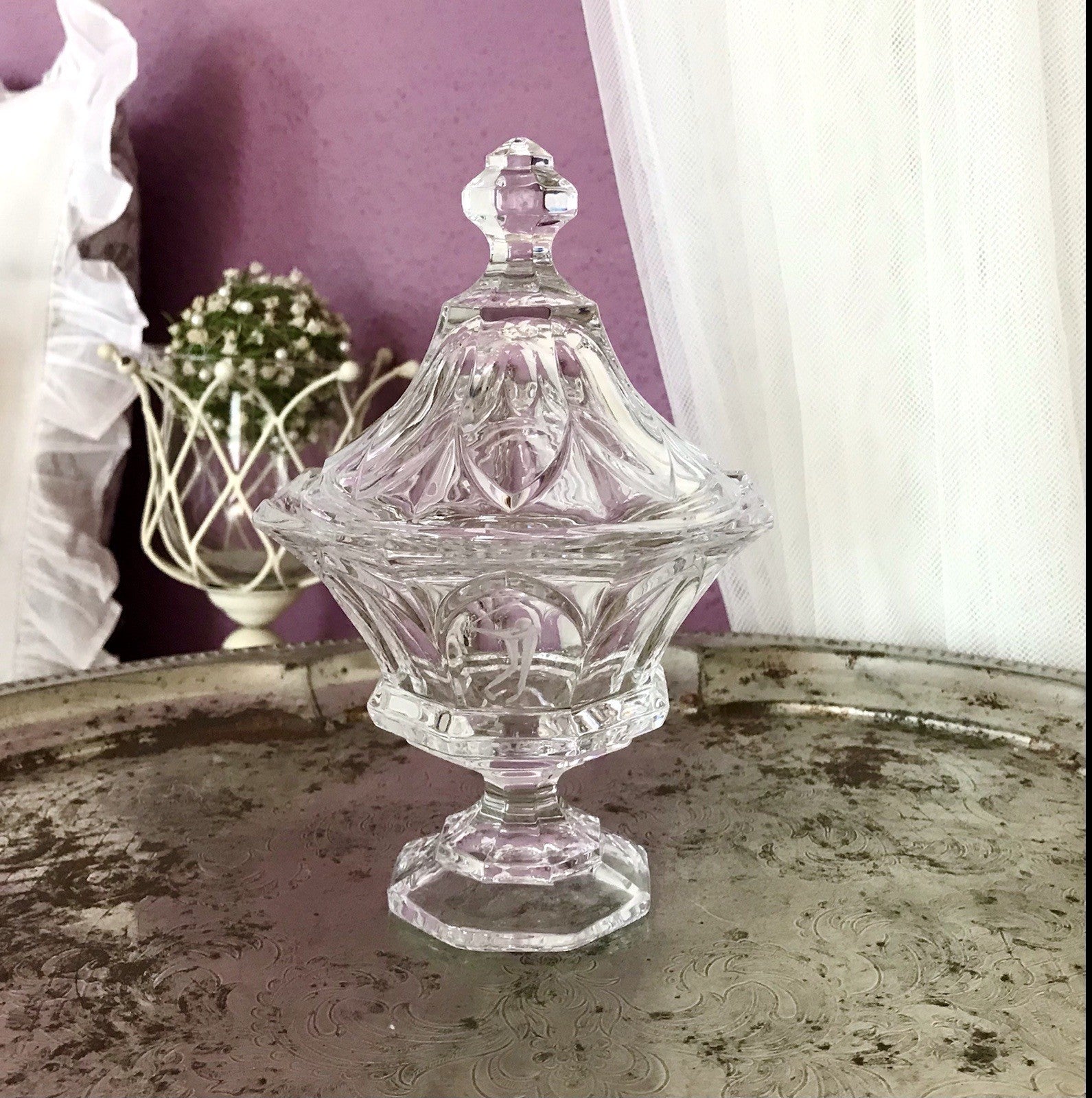 Vintage Bleikristall Deckeldose Bonboniere Glas Kristallglas Golf Pokal 1980