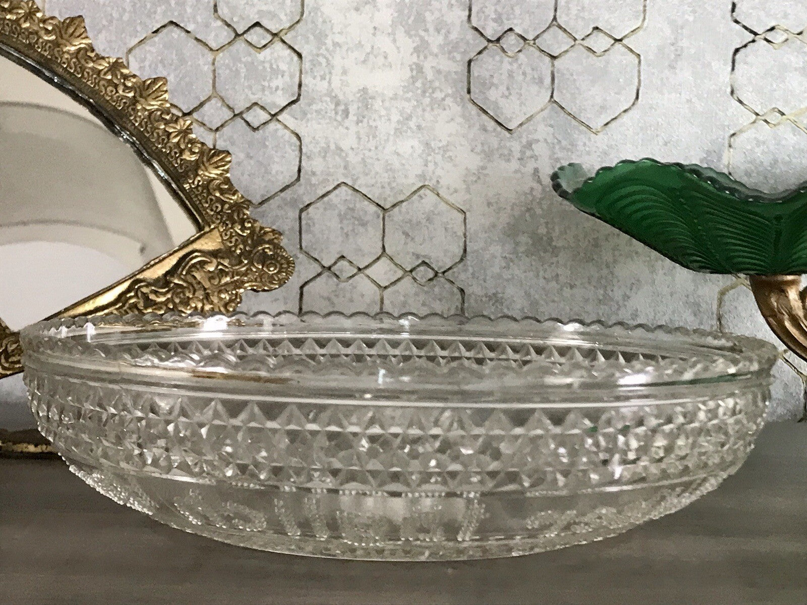 Art Déco Pressglas Schale Antik Brotschale Unser täglich Brot gib uns heute Glas